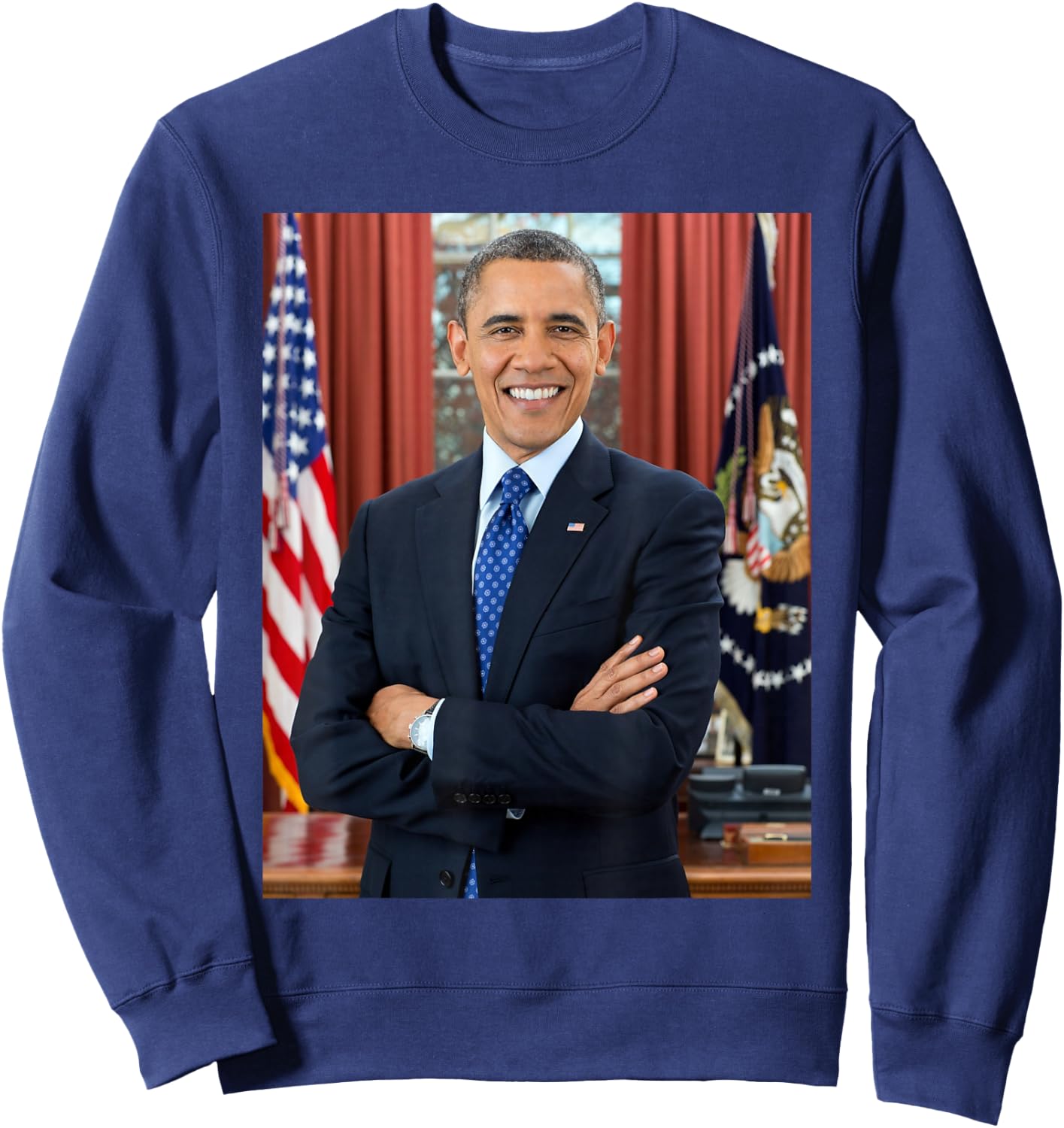 Barack Obama Photo 44th President POTUS Patriotic Democrat Sweatshirt - Sweatshirt | Navy