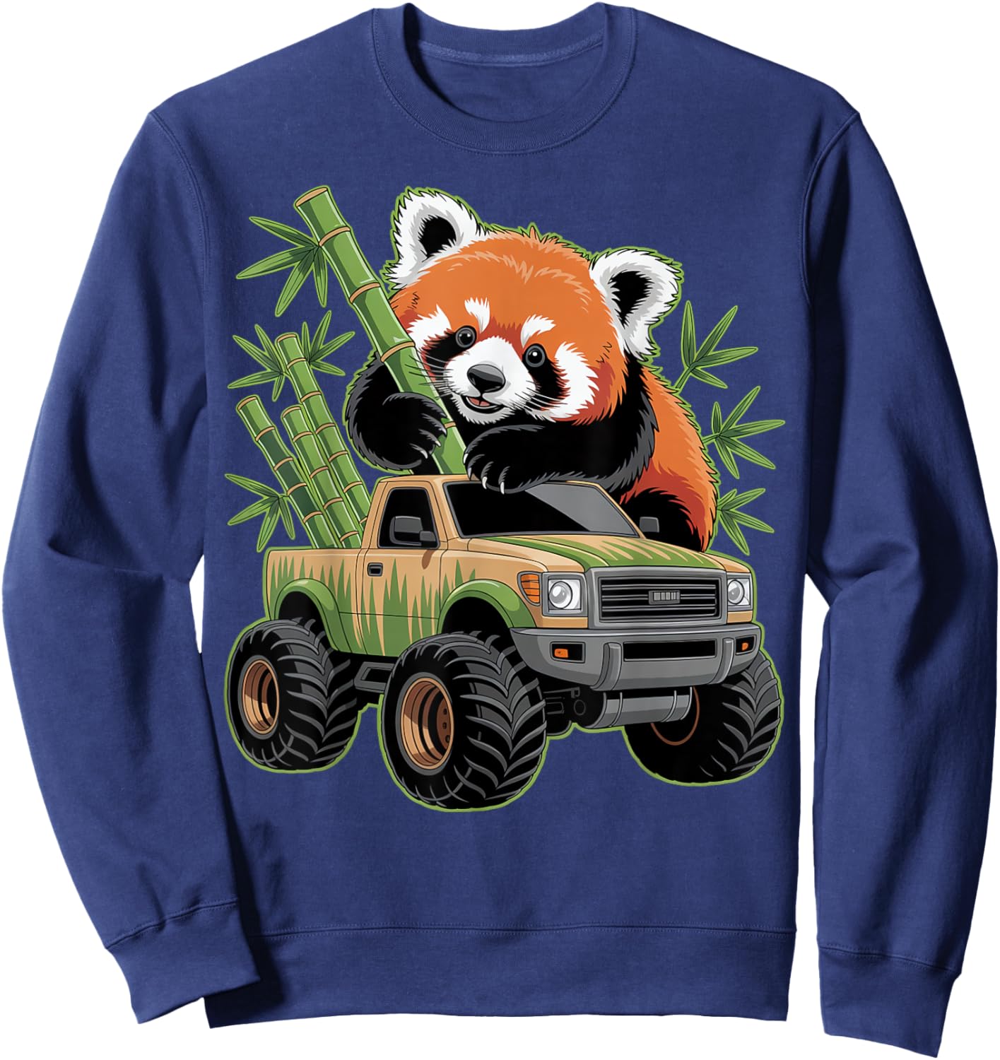 Cute Red Panda Monster Truck with Bamboo Sweatshirt - Sweatshirt | Navy