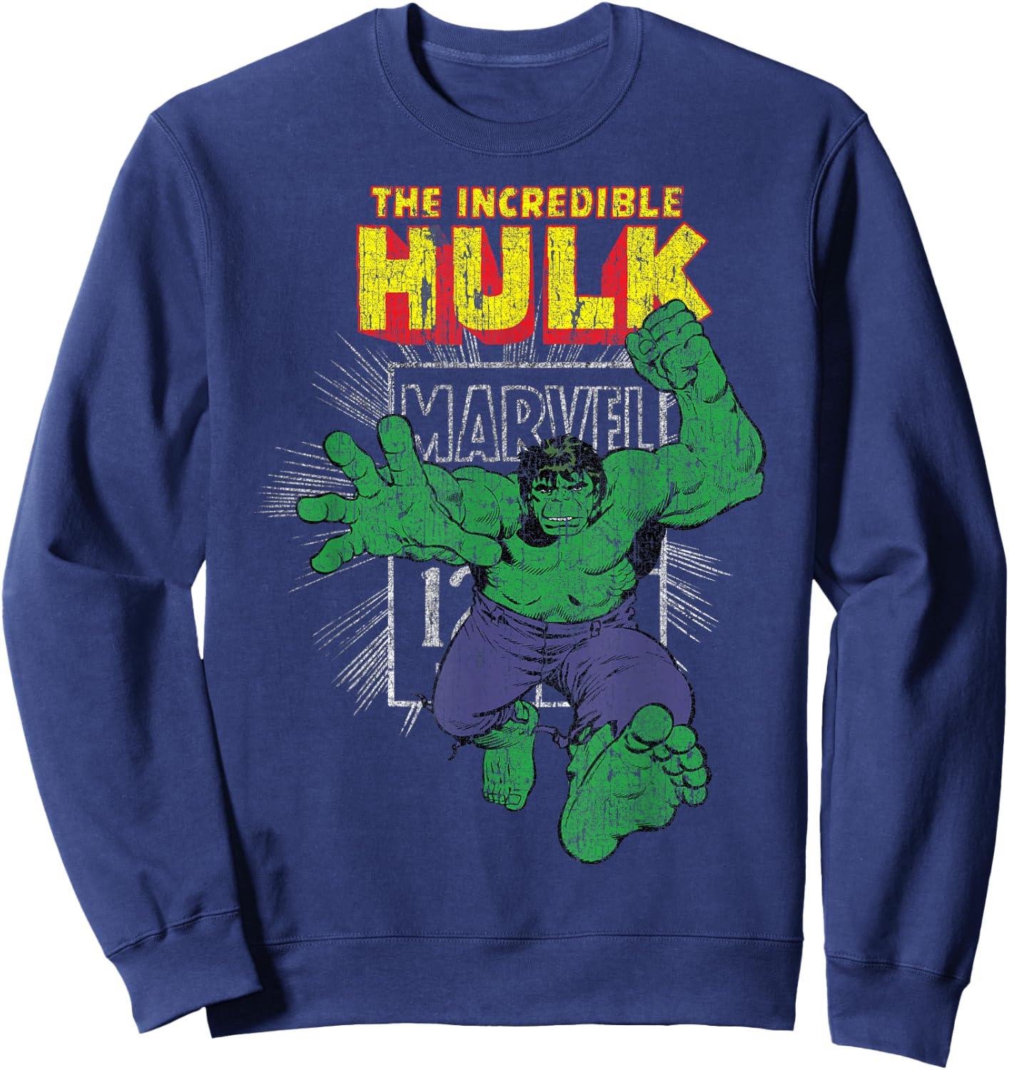 Marvel The Incredible Hulk Retro Comic Book Stamp Logo Sweatshirt - Sweatshirt | Navy