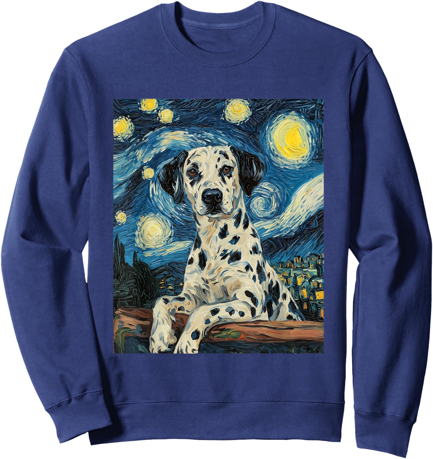 Cute Dalmatian Dog Doggy - Van Gogh Style - Starry Night Sweatshirt - Sweatshirt | Navy