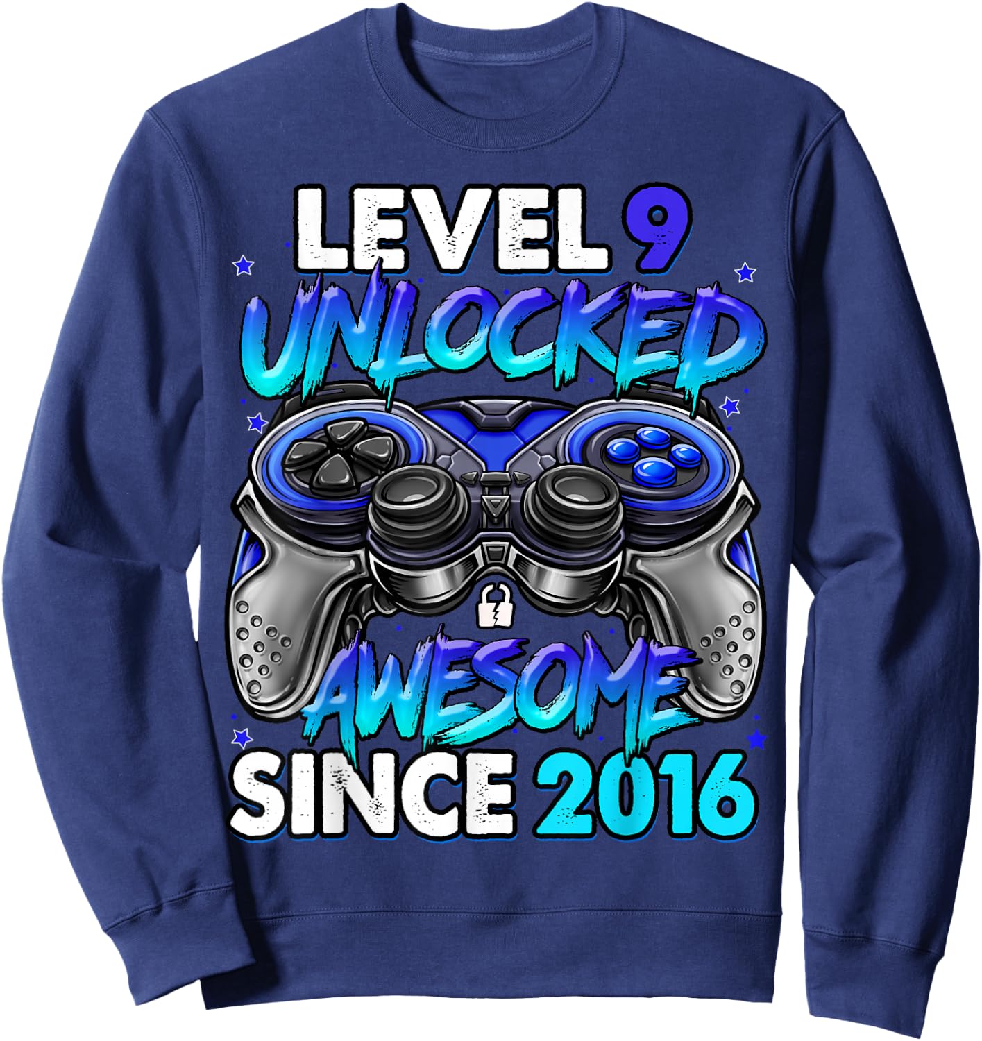 Level 9 Unlocked Awesome Since 2016 9th Birthday Gaming Sweatshirt - Sweatshirt | Navy
