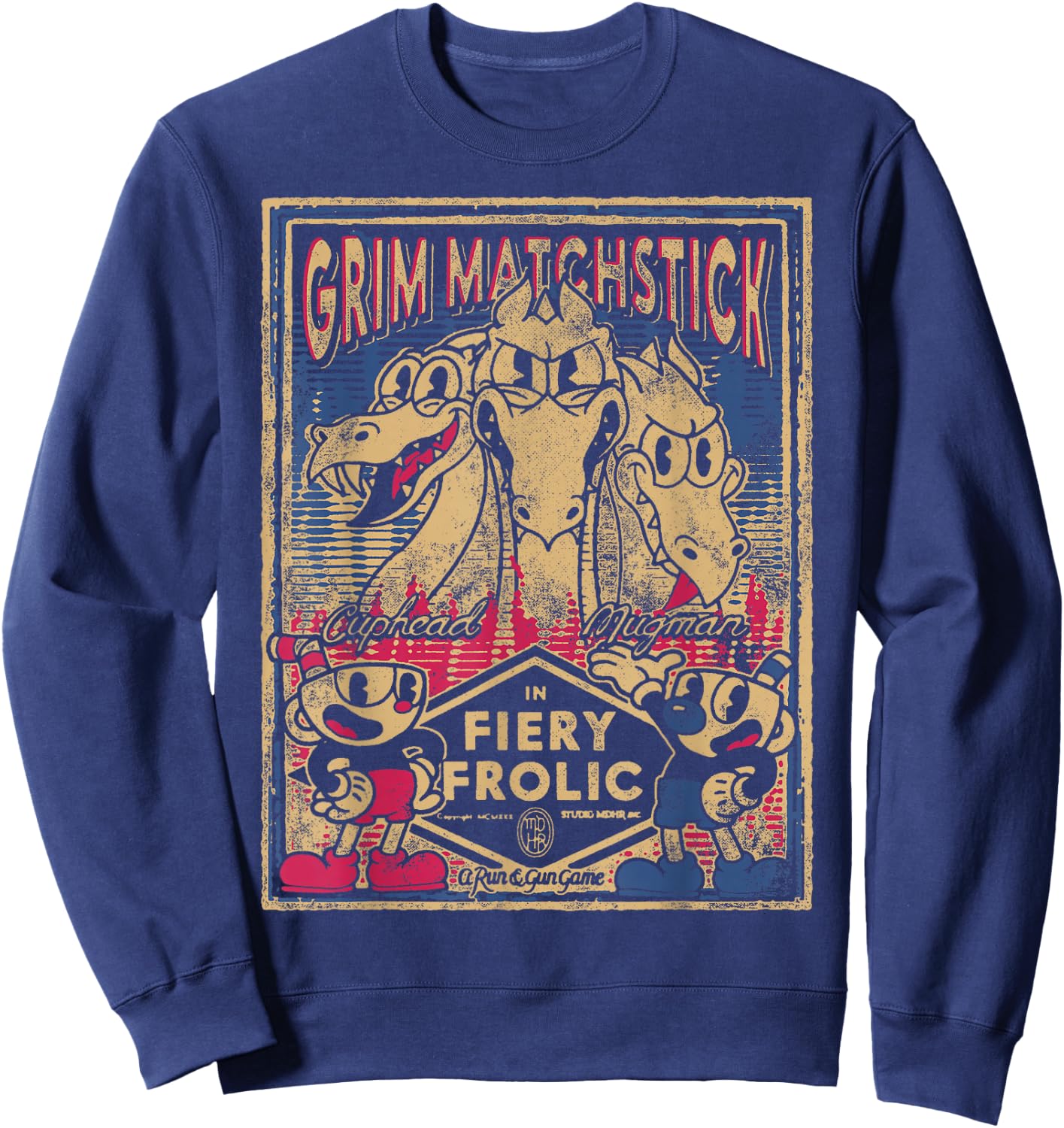 Cuphead Grim Matchstick Fiery Frolic Small Sweatshirt - Sweatshirt | Navy