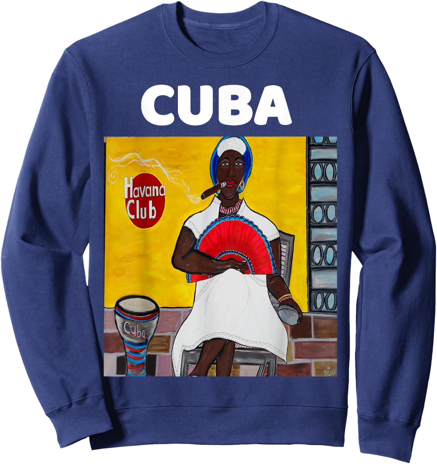 Havana Cuba Art Afro Woman Cuban Cigar Gift Sweatshirt - Sweatshirt | Navy