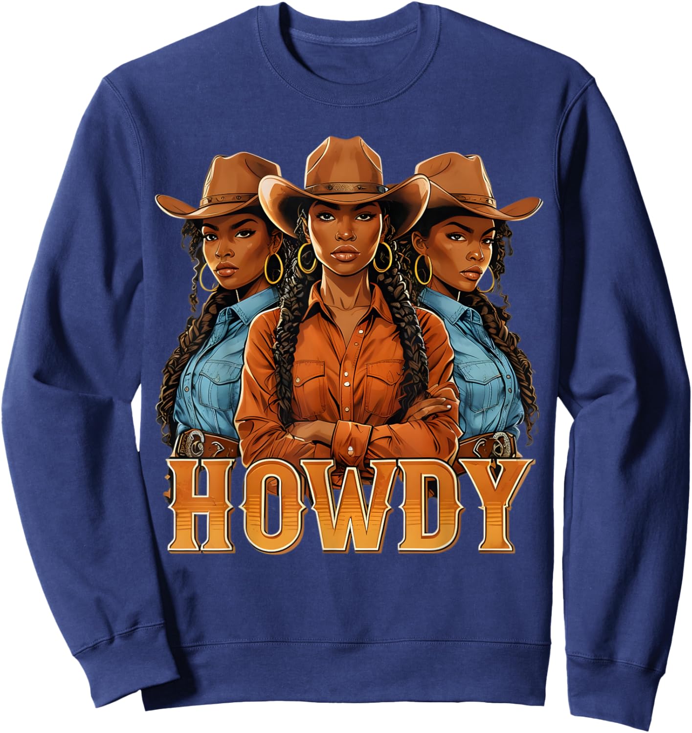 Howdy Retro Western Melanin Black Cowgirl African Women Sweatshirt - Sweatshirt | Navy