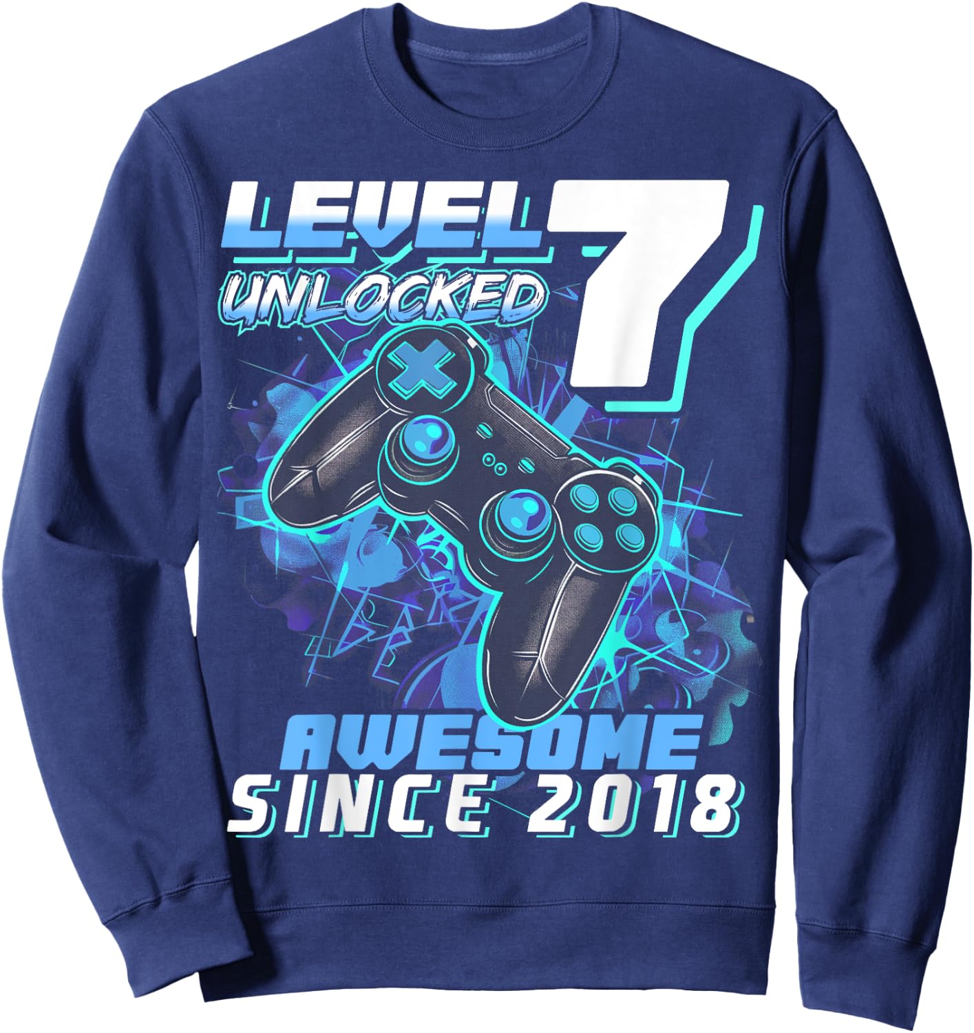 7th Birthday Boy Level 7 Gamer 7 Year Video Game Party Sweatshirt - Sweatshirt | Navy