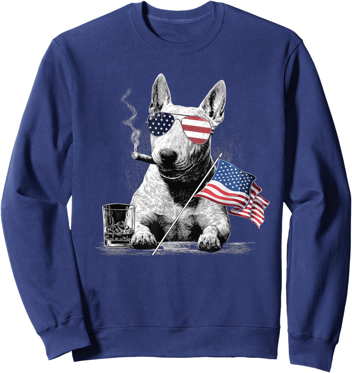 Bull Terrier Dog Dad Patriotic American Flag July Fourth Sweatshirt - Sweatshirt | Navy