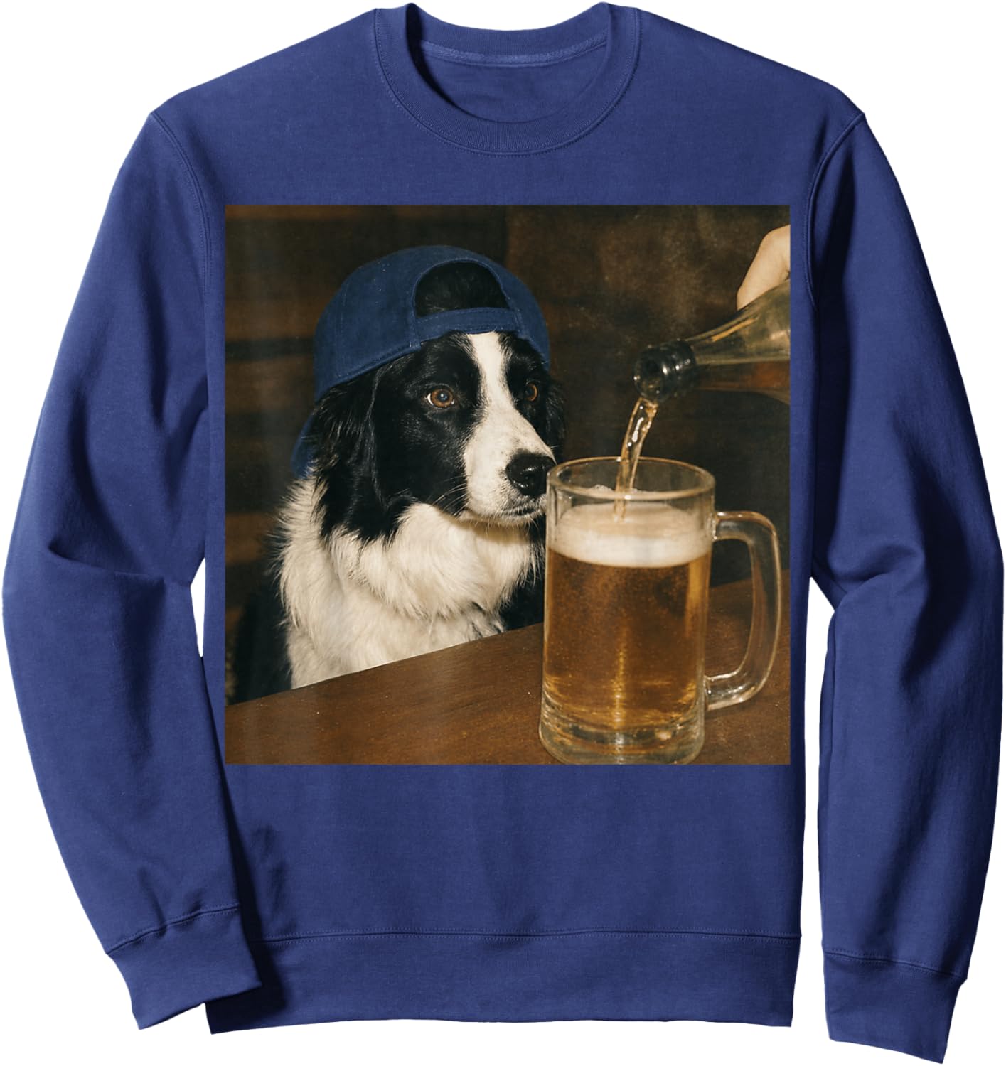 Border Collie Drinking Beer Funny Dog Meme Sweatshirt - Sweatshirt | Navy