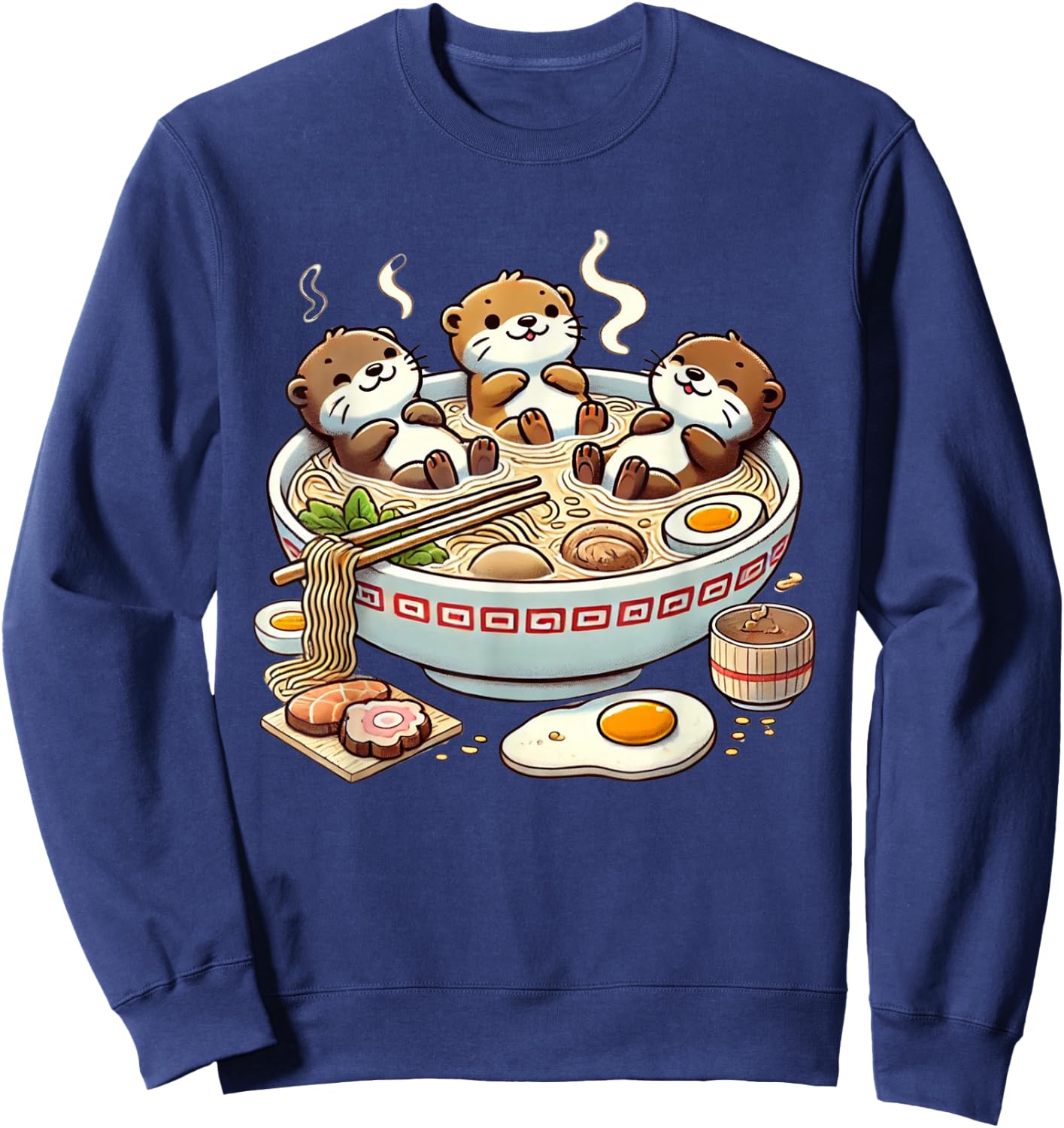 Kawaii Otter Shirt Japanese Ramen noodles Soup Otter Lover Sweatshirt - Sweatshirt | Navy