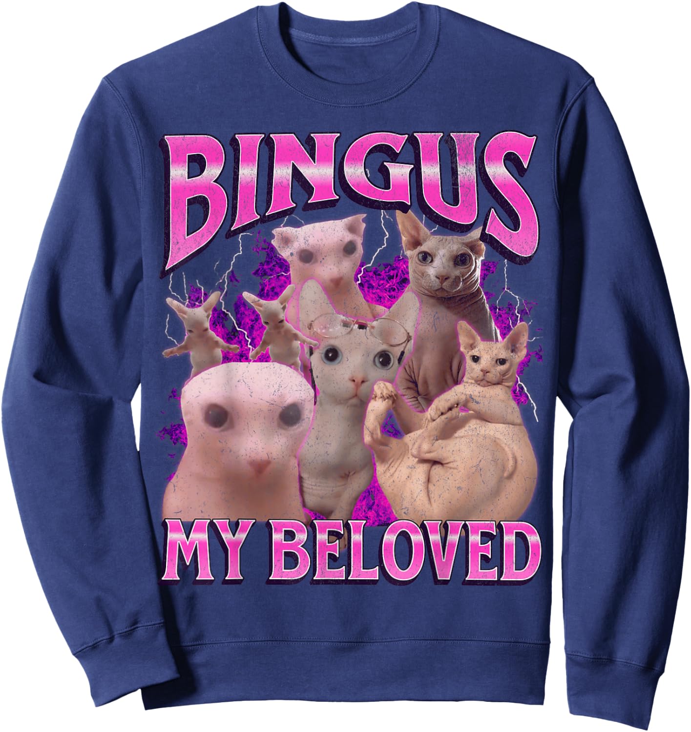 Bingus My Beloved Funny Sphinx Cat Meme Bootleg Graphic Sweatshirt - Sweatshirt | Navy