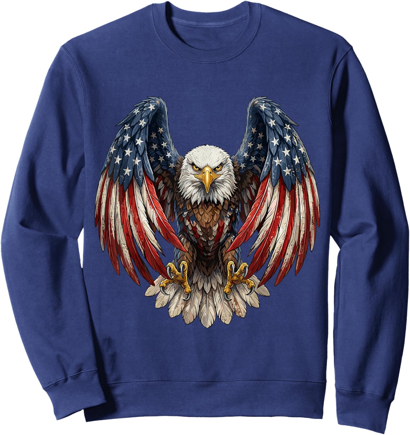 4th of July American Flag Bald Eagle USA Patriotic Men Women Sweatshirt - Sweatshirt | Navy