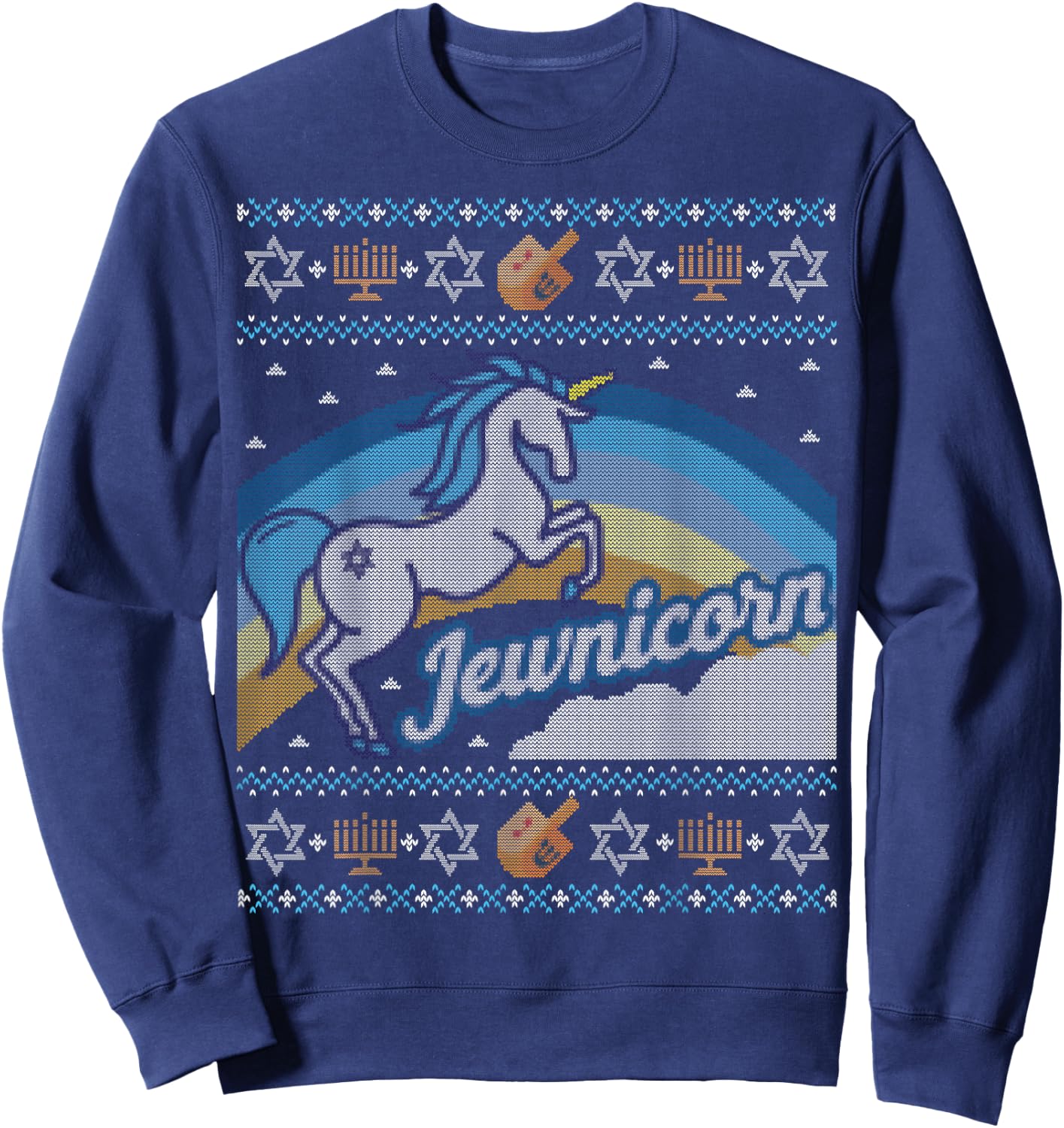 Funny Ugly Hanukkah Sweater Shirt Unicorn Jewnicorn Sweatshirt - Sweatshirt | Navy