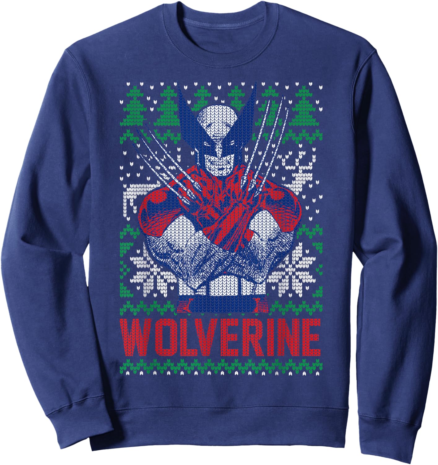 Marvel X-Men Wolverine Christmas Tree Ugly Sweater Sweatshirt - Sweatshirt | Navy