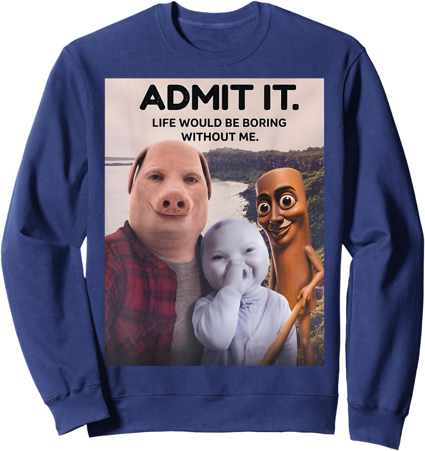 Tung Tung Tung Sahur John Pork Italian Brainrot AI Baby Meme Sweatshirt - Sweatshirt | Navy