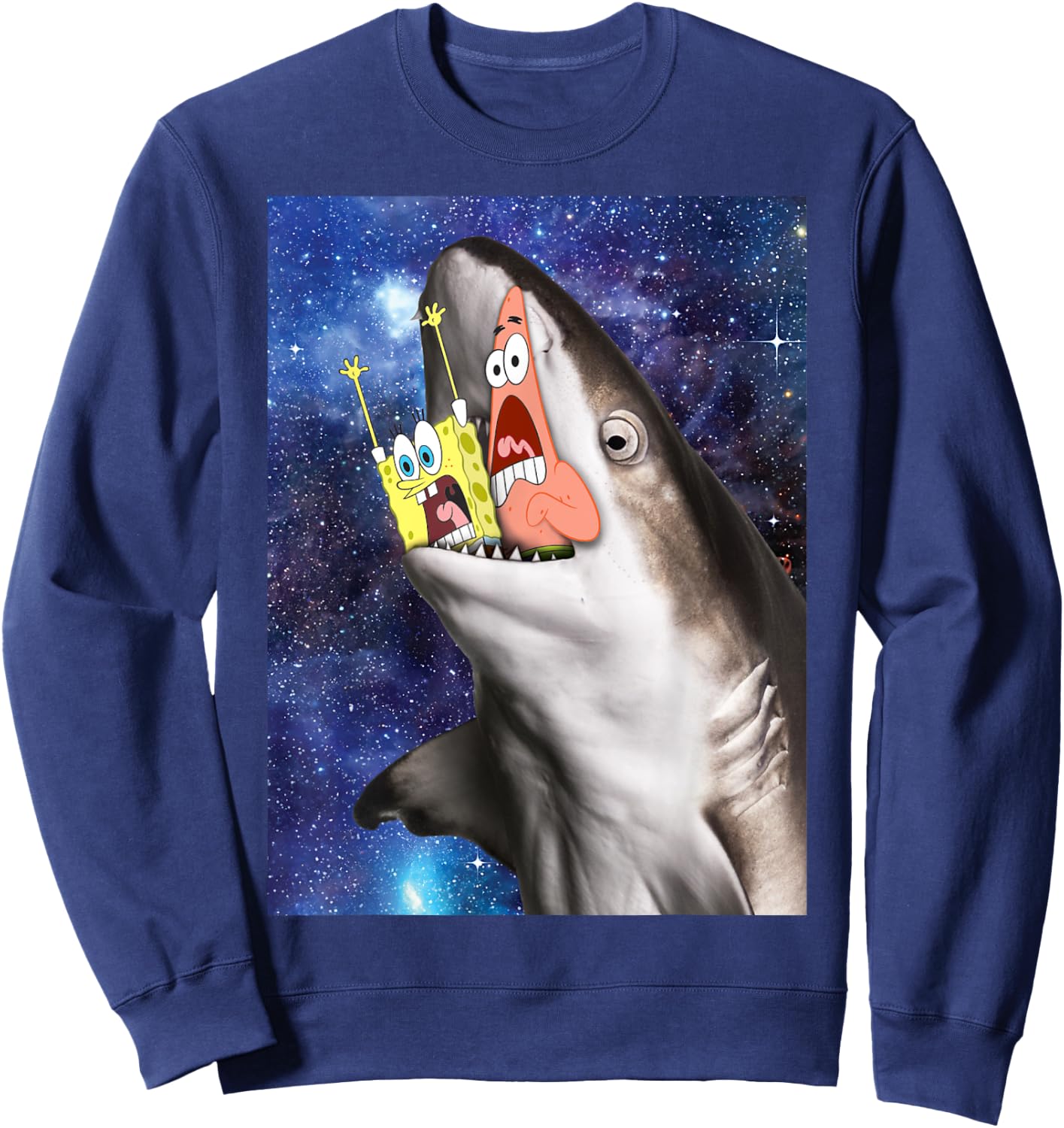 Spongebob And Patrick Shark Attack Sweatshirt - Sweatshirt | Navy