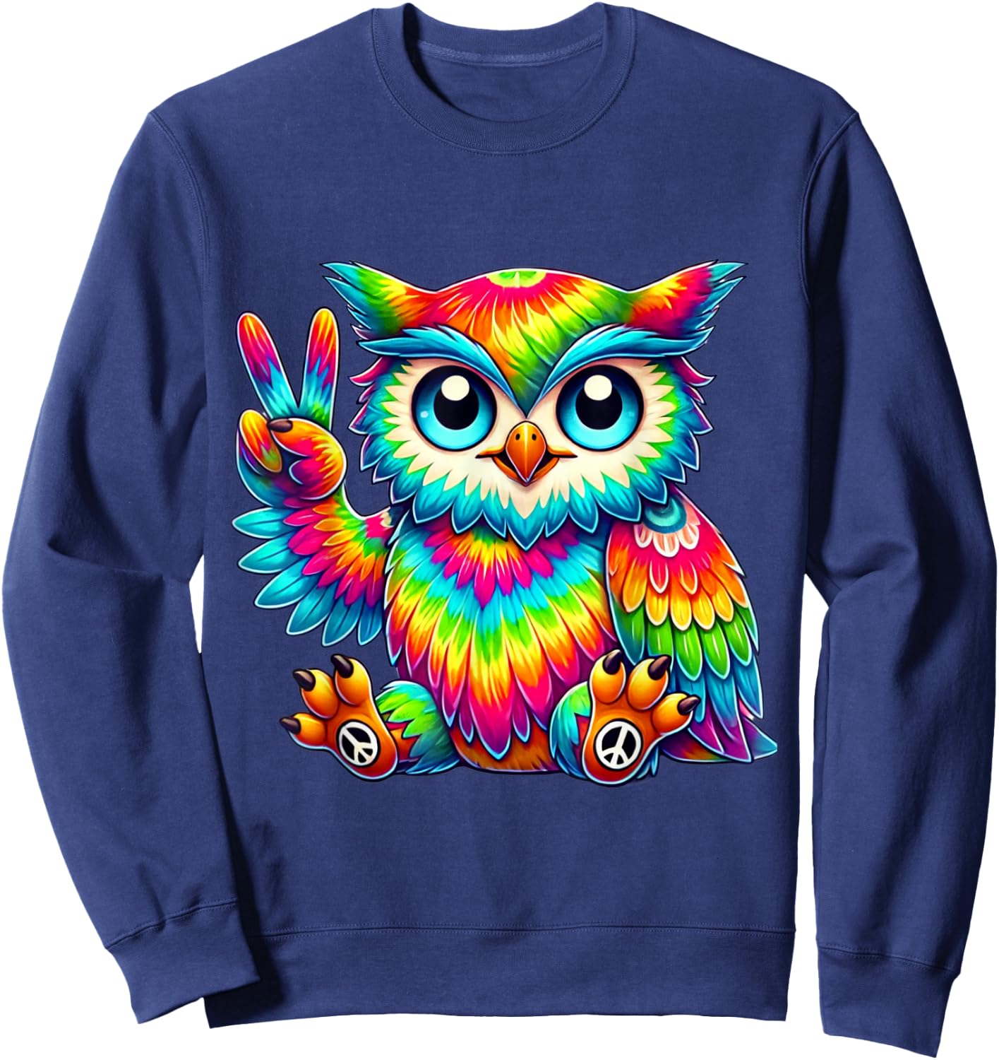 Tie-Dye Owl Peace Sign hippie Sweatshirt - Sweatshirt | Navy