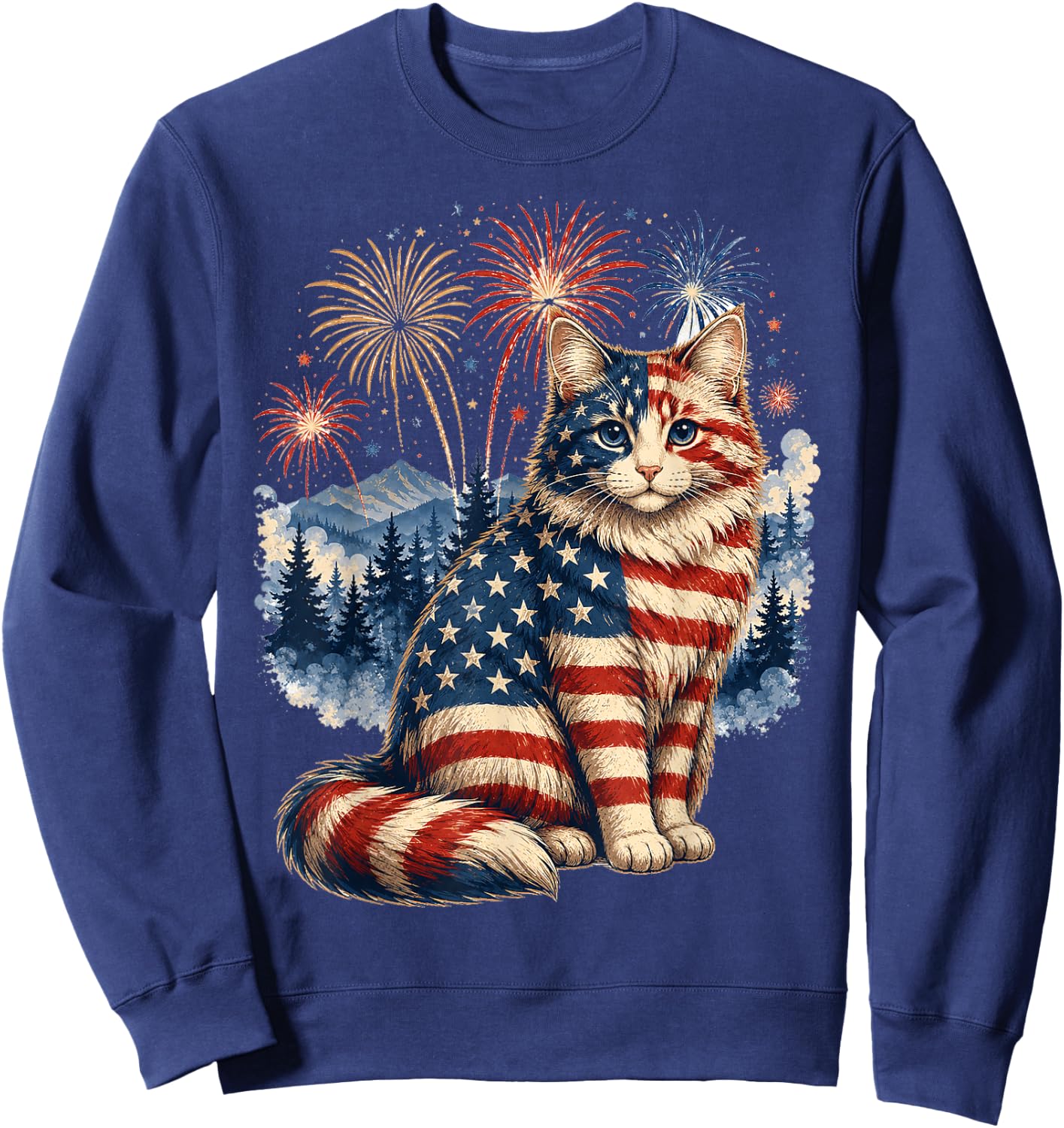 Patriotic Cat Firework 1776 2026 Gifts Women Kids Sweatshirt - Sweatshirt | Navy