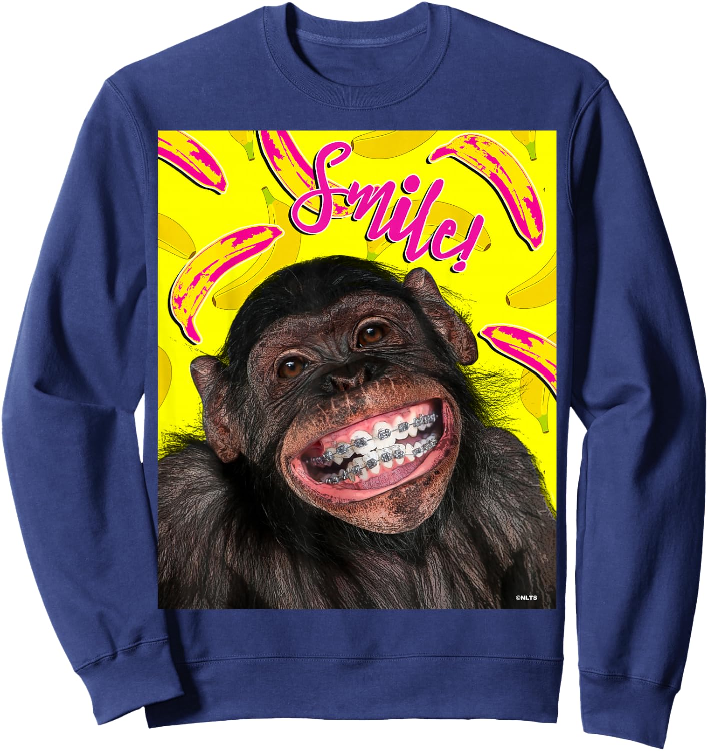 Smile! Smiling chimpanzee with braces Funny Humor Sweatshirt - Sweatshirt | Navy