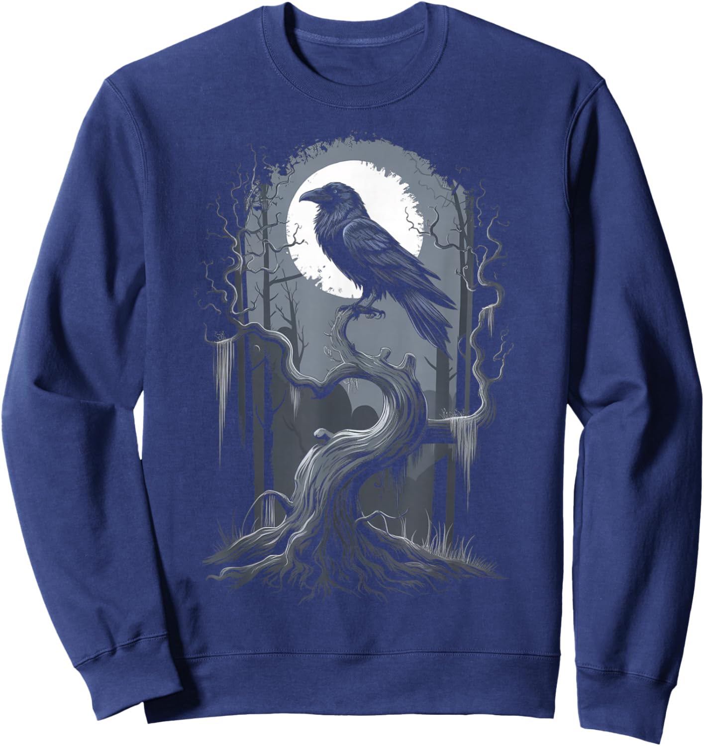 Black Crow Raven Bird Moon Forest Sweatshirt - Sweatshirt | Navy