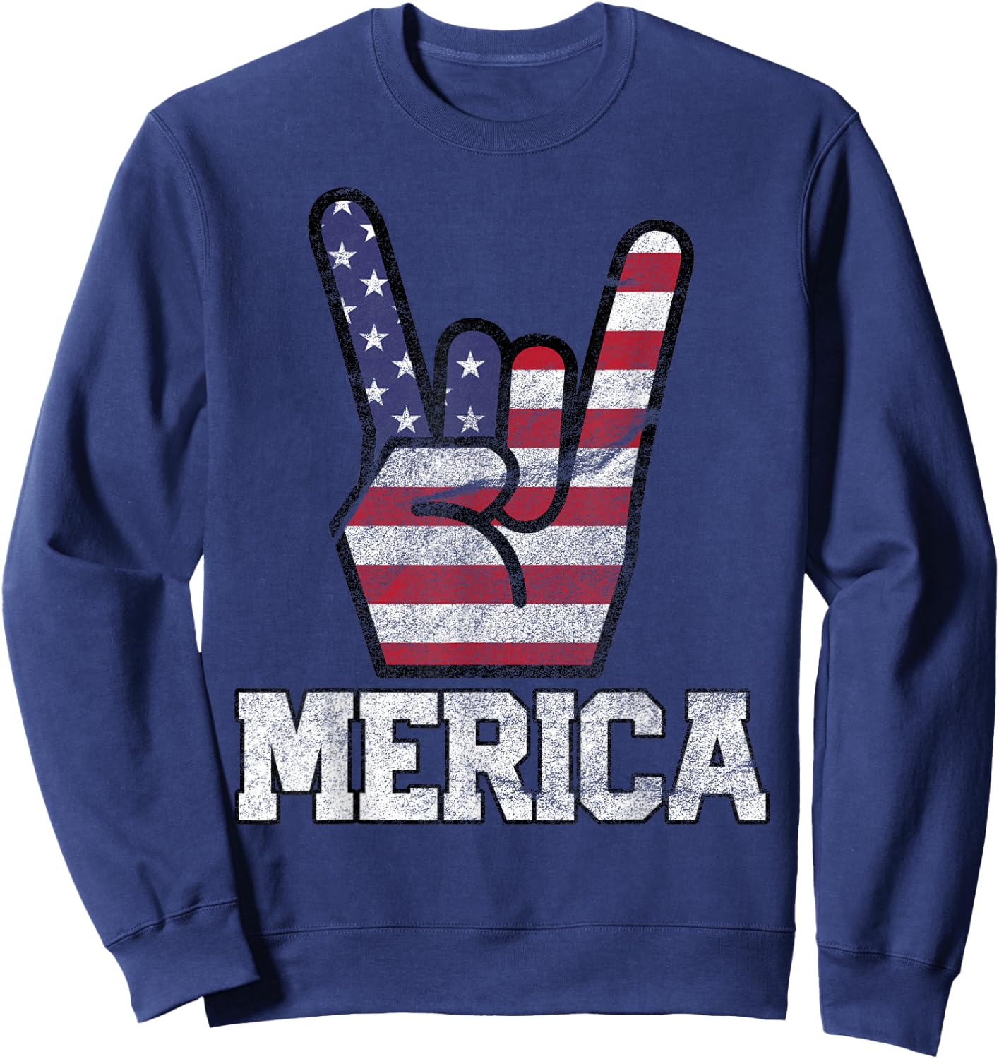 Merica Rock Sign 4th of July Vintage American Flag Retro USA Small Sweatshirt - Sweatshirt | Navy