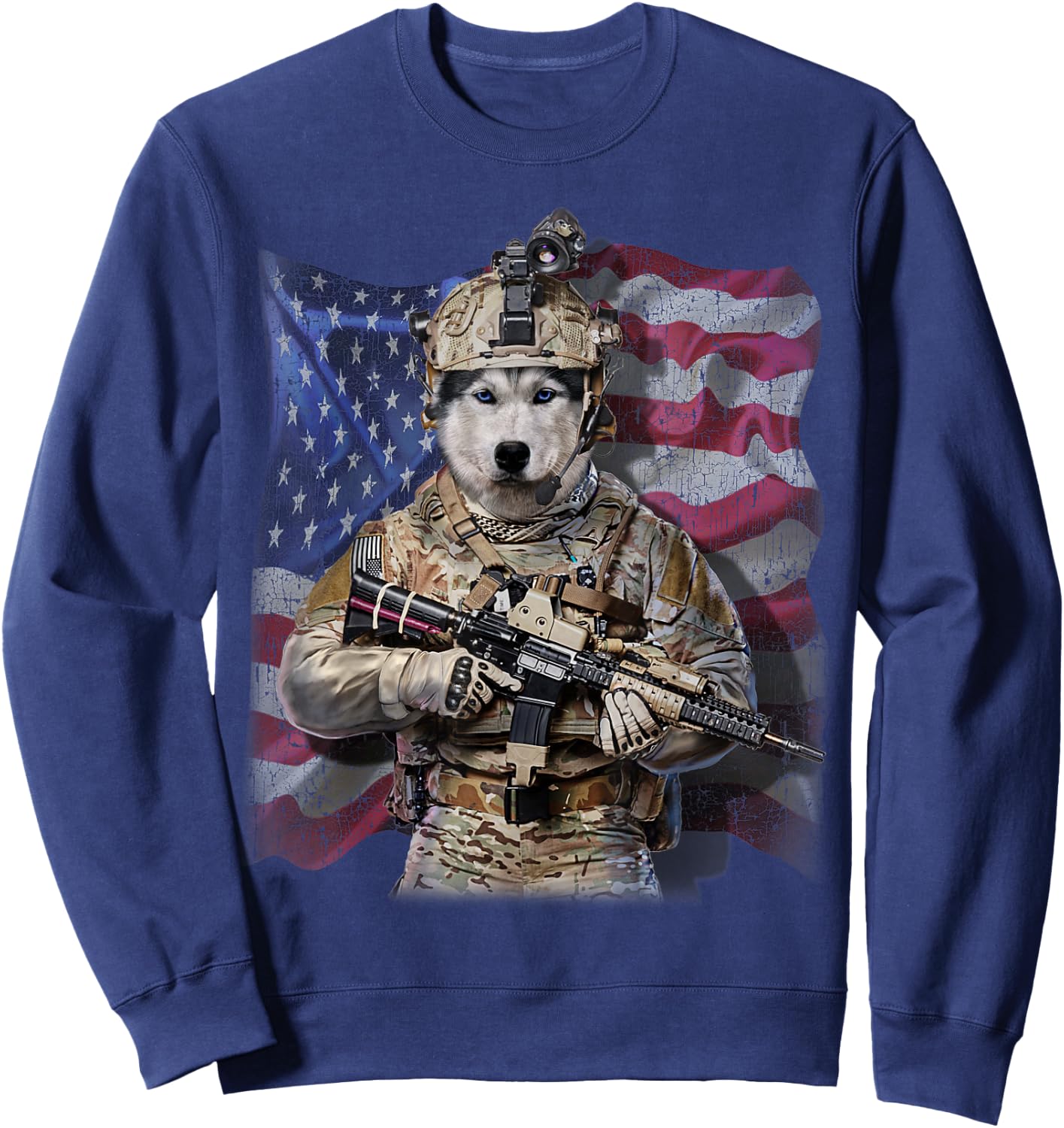 USA Patriot Siberian Husky Dog as Army Commando Sweatshirt - Sweatshirt | Navy