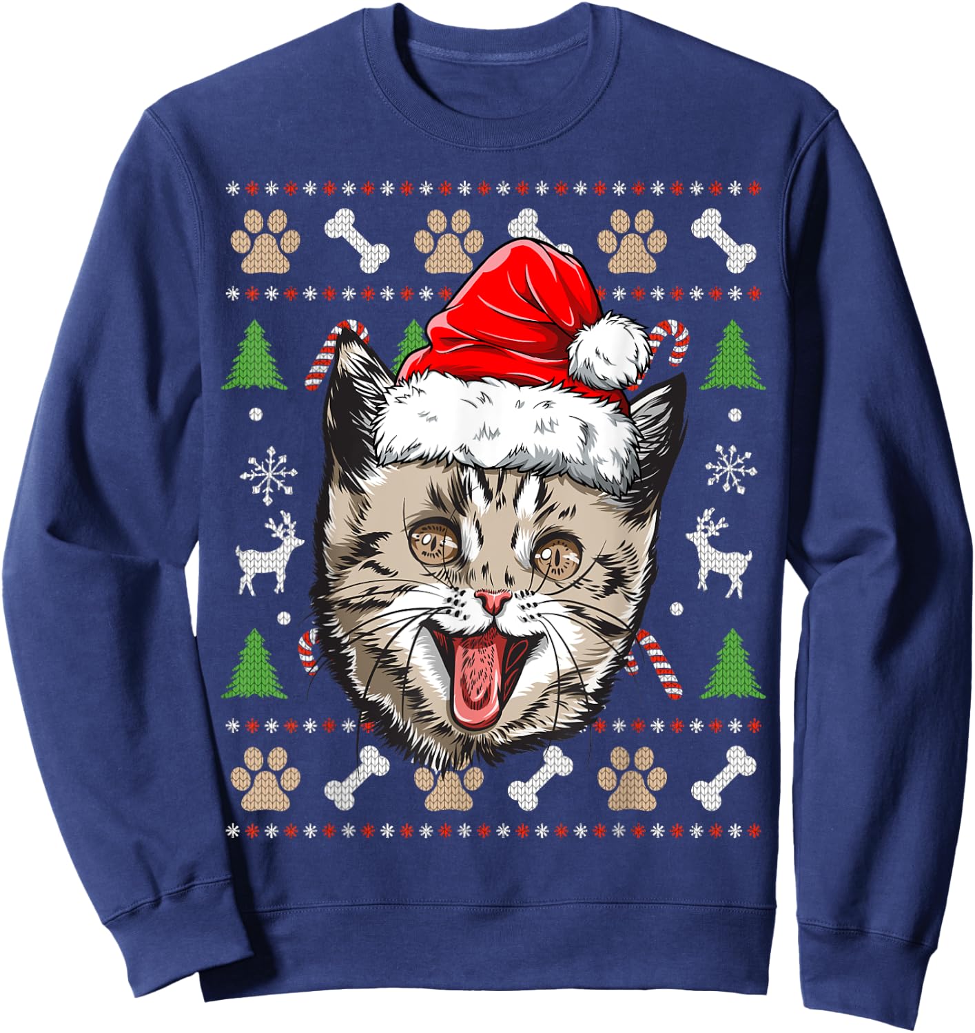 Cat Ugly Christmas Santa Hat Xmas Boys Kids Girls Catmas Sweatshirt - Sweatshirt | Navy