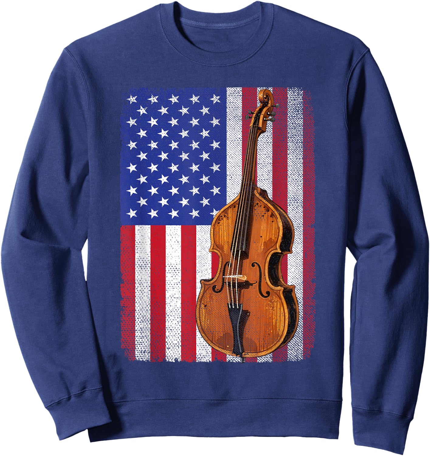 Upright Bass American Flag Patriotic Double Bass Fiddle Sweatshirt - Sweatshirt | Navy