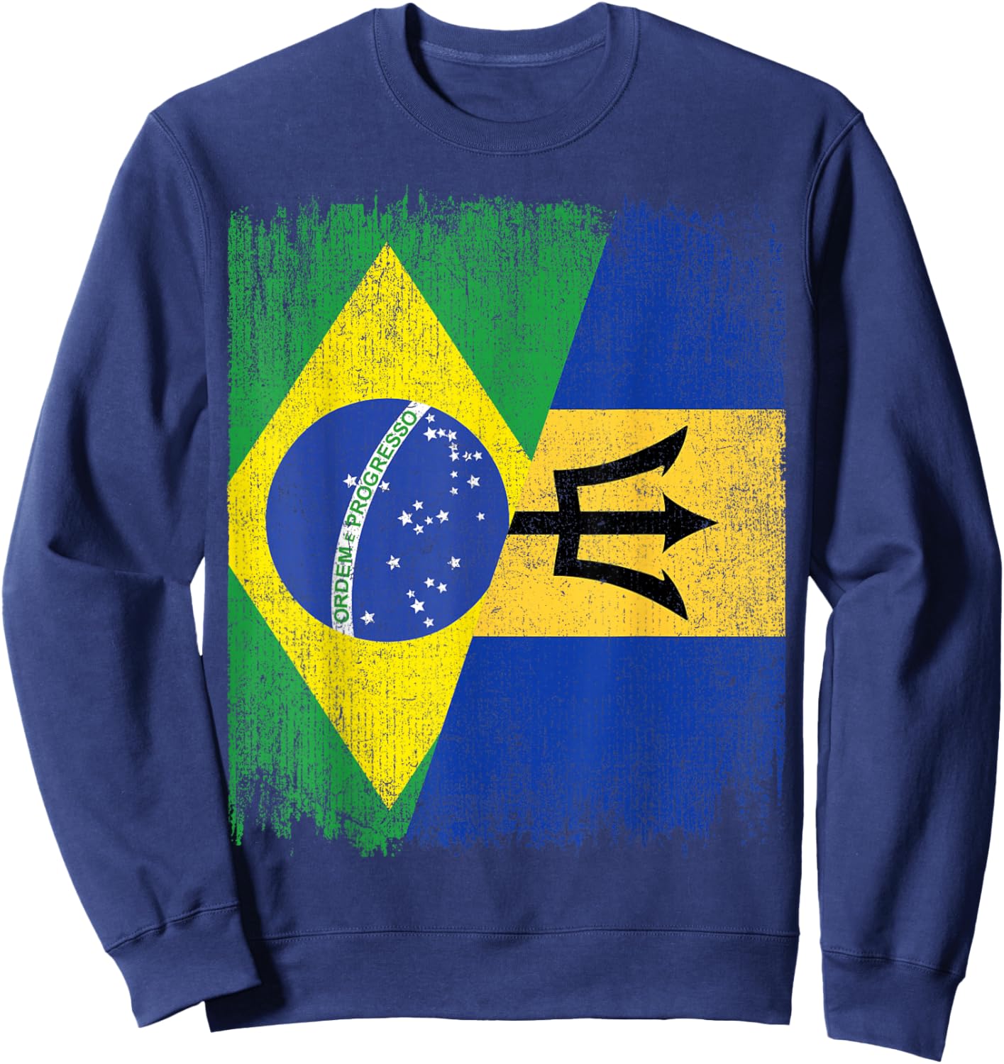 Half Brazil Barbados Split Flag Brazilian Barbadian Roots Sweatshirt - Sweatshirt | Navy