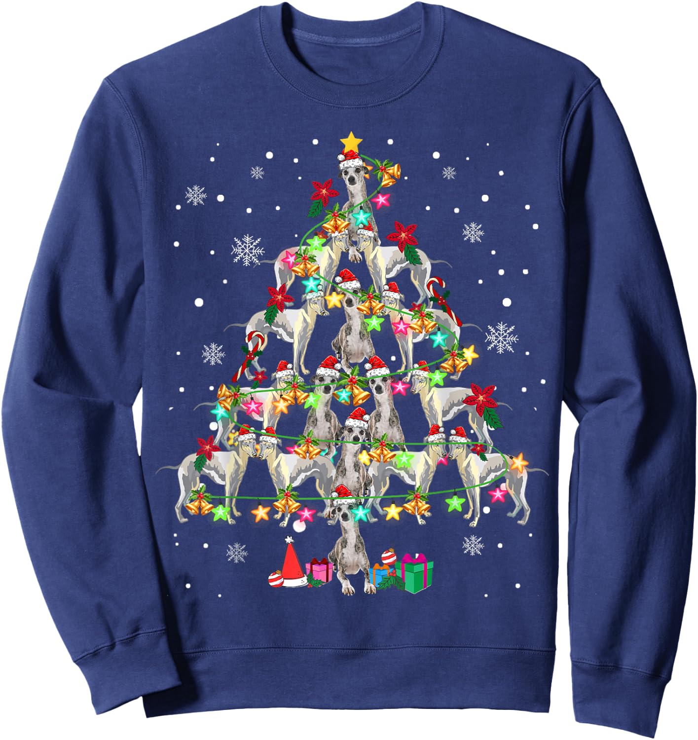 Whippets Christmas Tree Funny Whippets Lover Christmas Sweatshirt - Sweatshirt | Navy