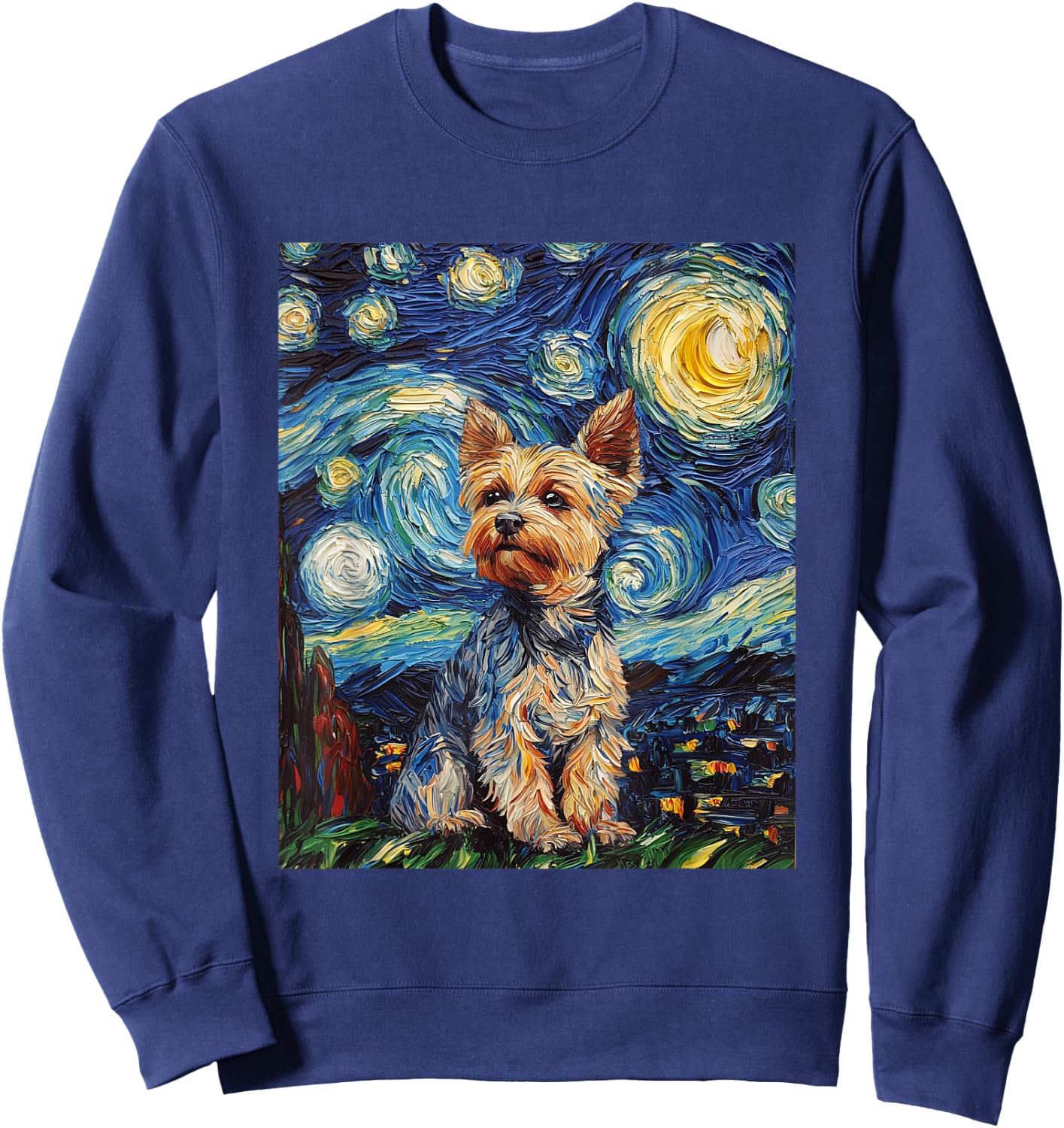 Yorkshire Terrier Yorkie Dog Van Gogh Style Starry Night Sweatshirt - Sweatshirt | Navy