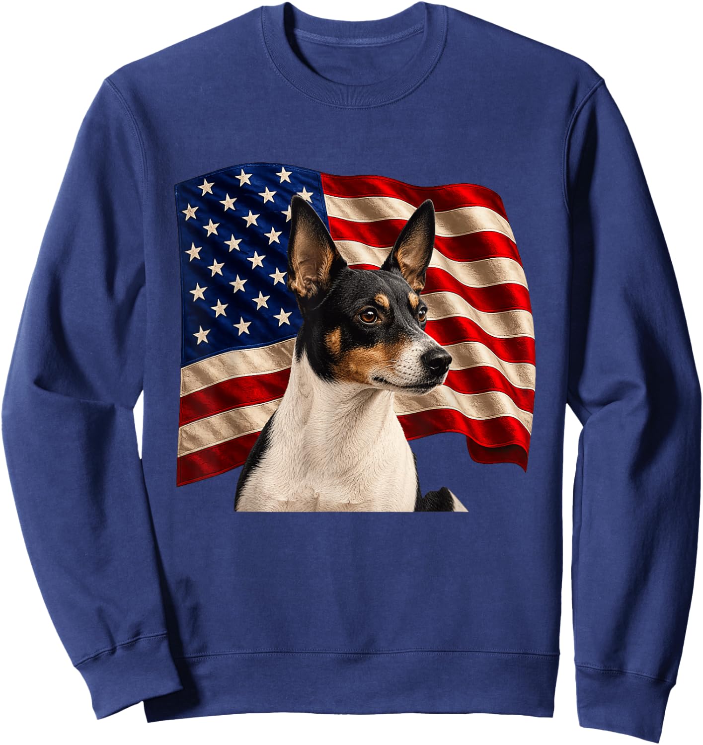 Rat Terrier Dog Patriotic 4th July USA Flag Rat Terrier Sweatshirt - Sweatshirt | Navy