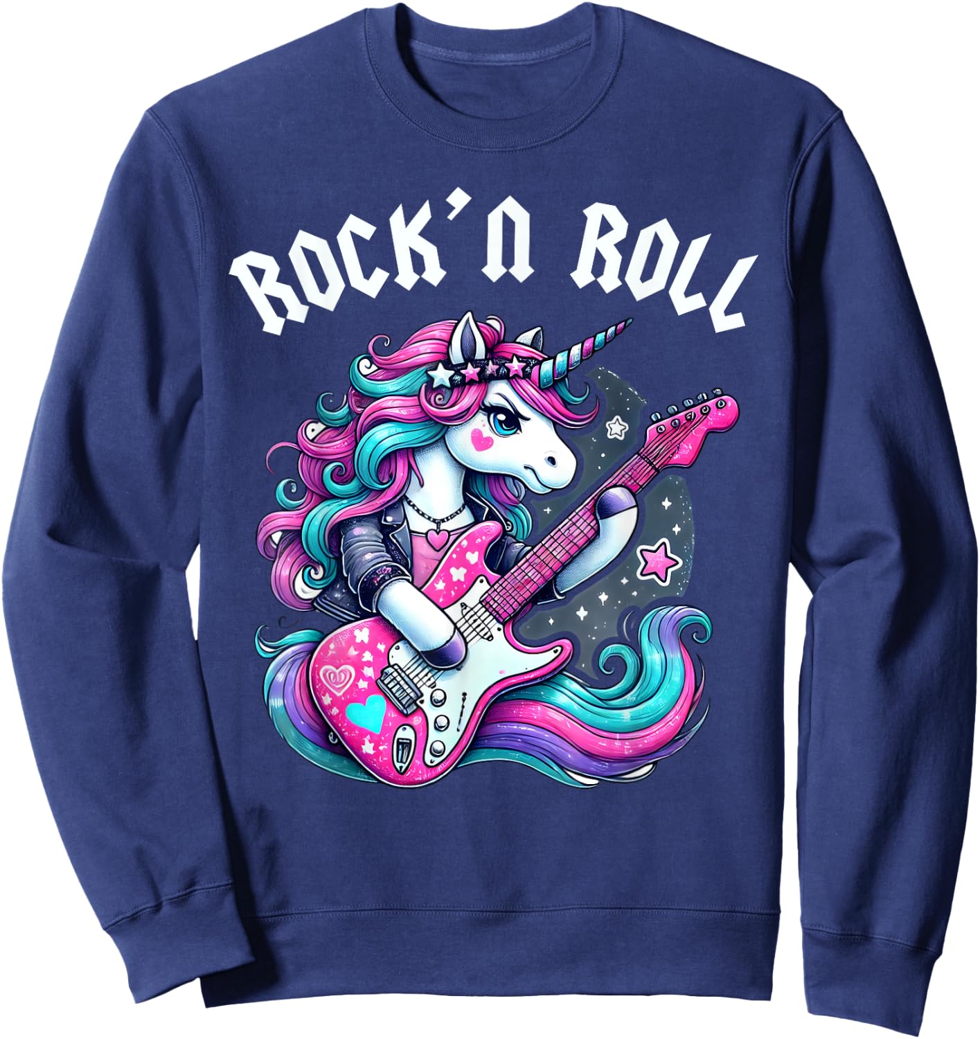 Rock'n Roll Unicorn, Rockstar Unicorn, Punk Goth Band Girls Sweatshirt - Sweatshirt | Navy