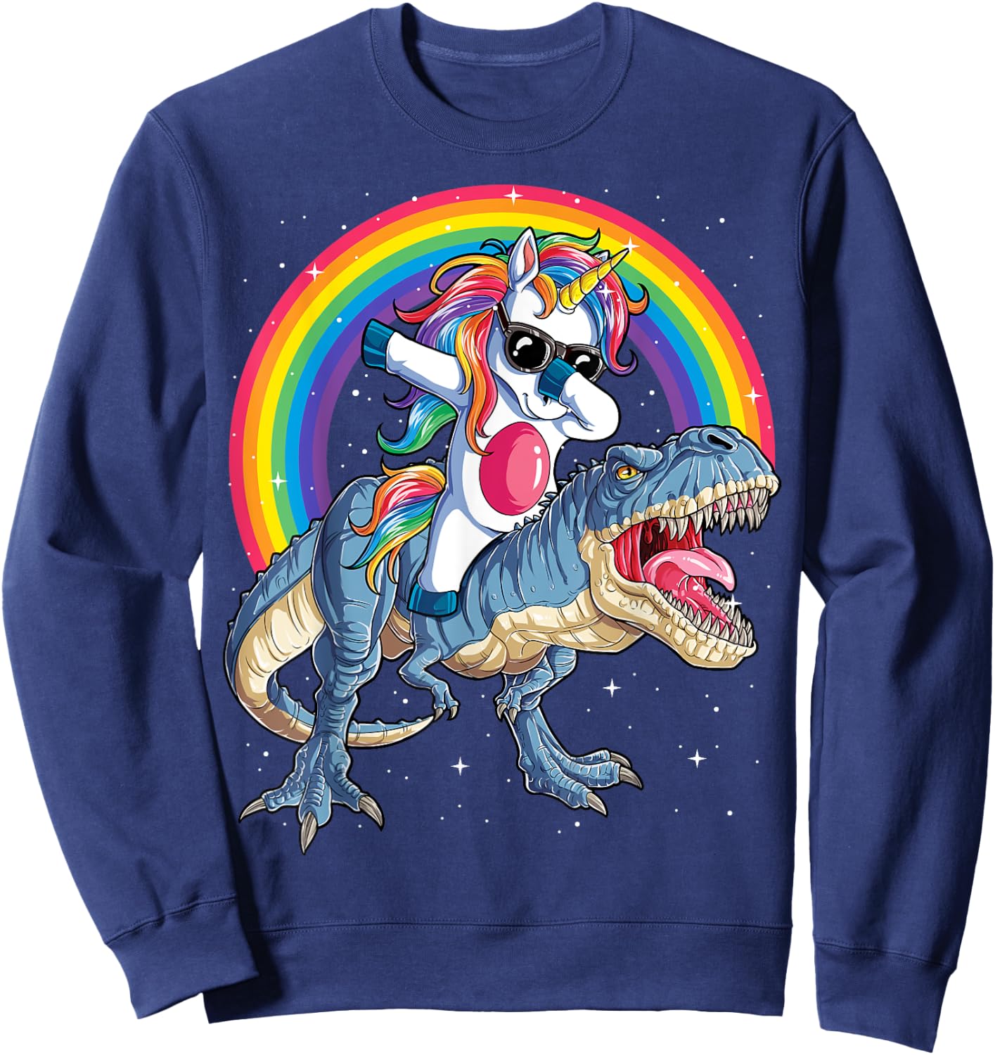 Dabbing Unicorn Dinosaur T-rex Boys Girls Rainbow Galaxy Sweatshirt - Sweatshirt | Navy