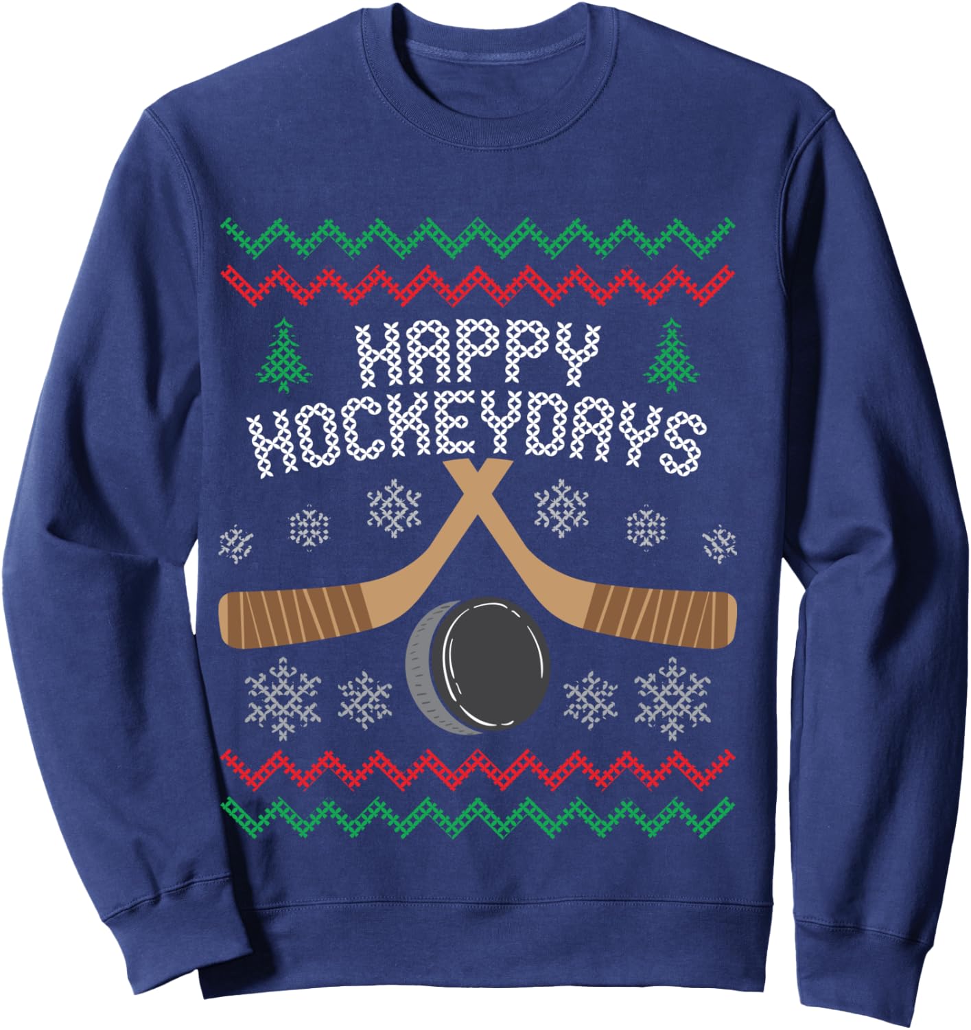 Happy Hockeydays Ice Hockey Fan Ugly Christmas Sweater Sweatshirt - Sweatshirt | Navy