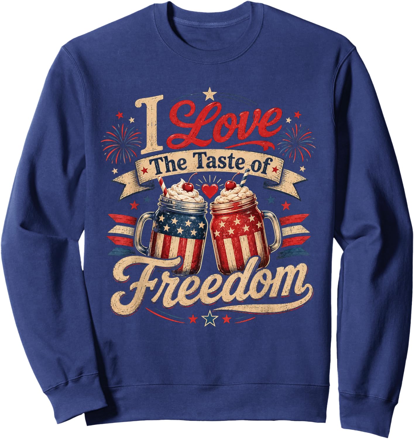 I Love The Taste of Freedom Matching 4th of July Couple Sweatshirt - Sweatshirt | Navy