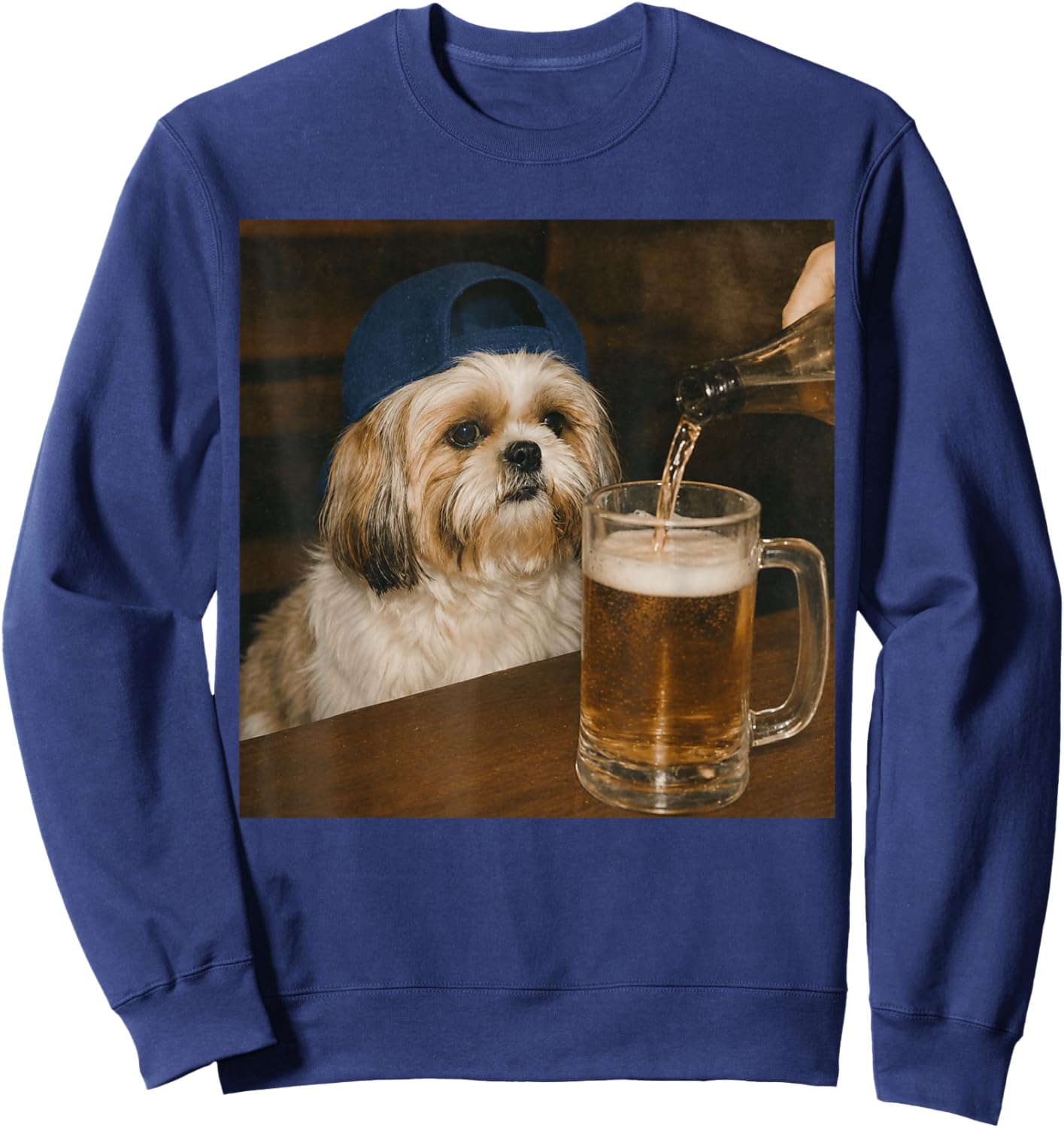 Shih Tzu Drinking Beer Funny Dog Meme Sweatshirt - Sweatshirt | Navy