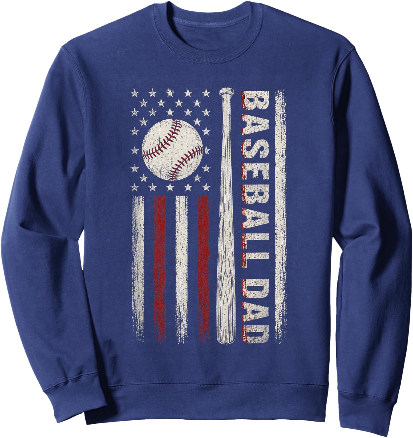 Baseball Dad American Flag Patriotic Game Day USA Flag Sweatshirt - Sweatshirt | Navy
