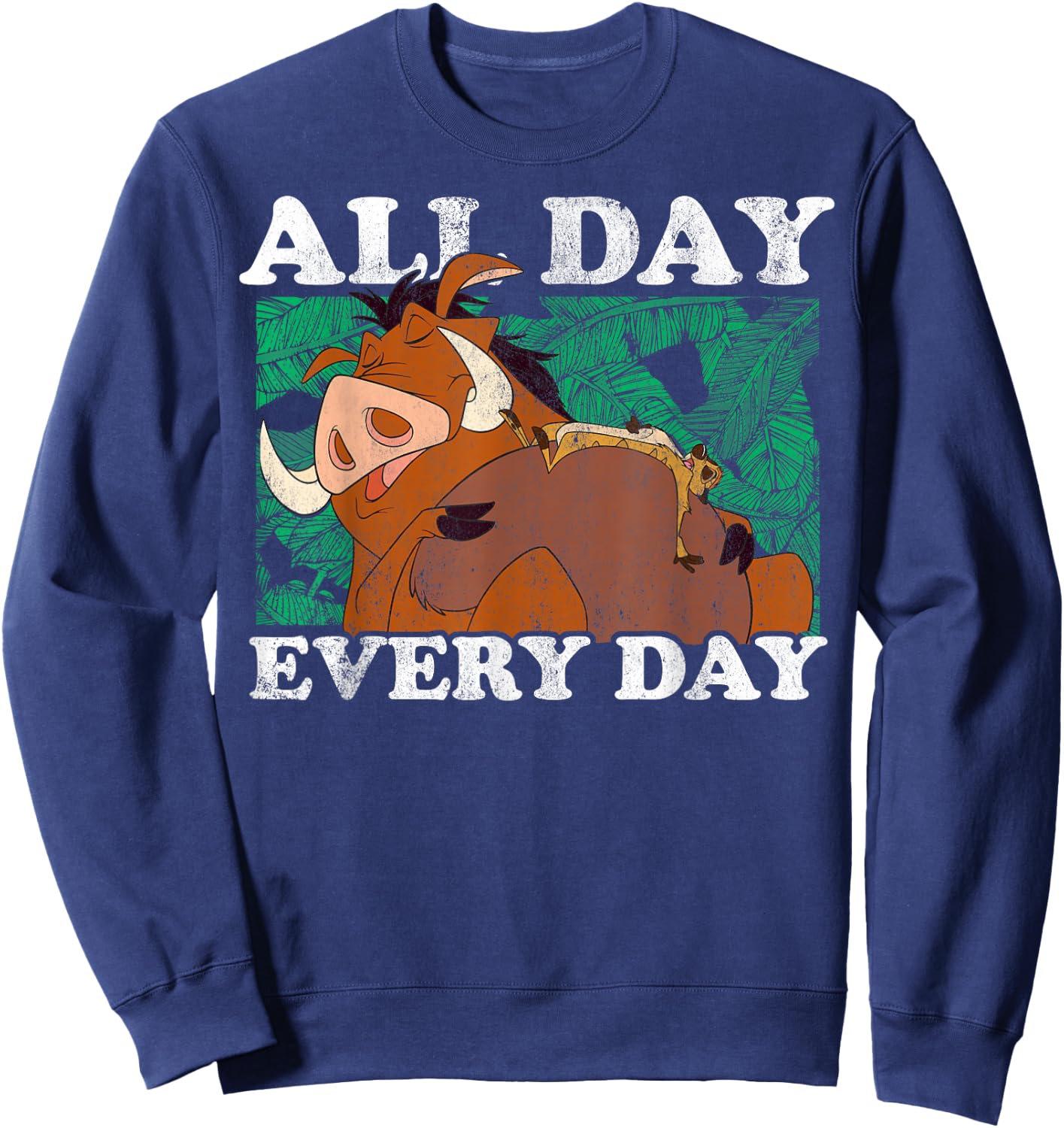 Disney The Lion King Timon & Pumbaa All Day Text Poster Sweatshirt - Sweatshirt | Navy