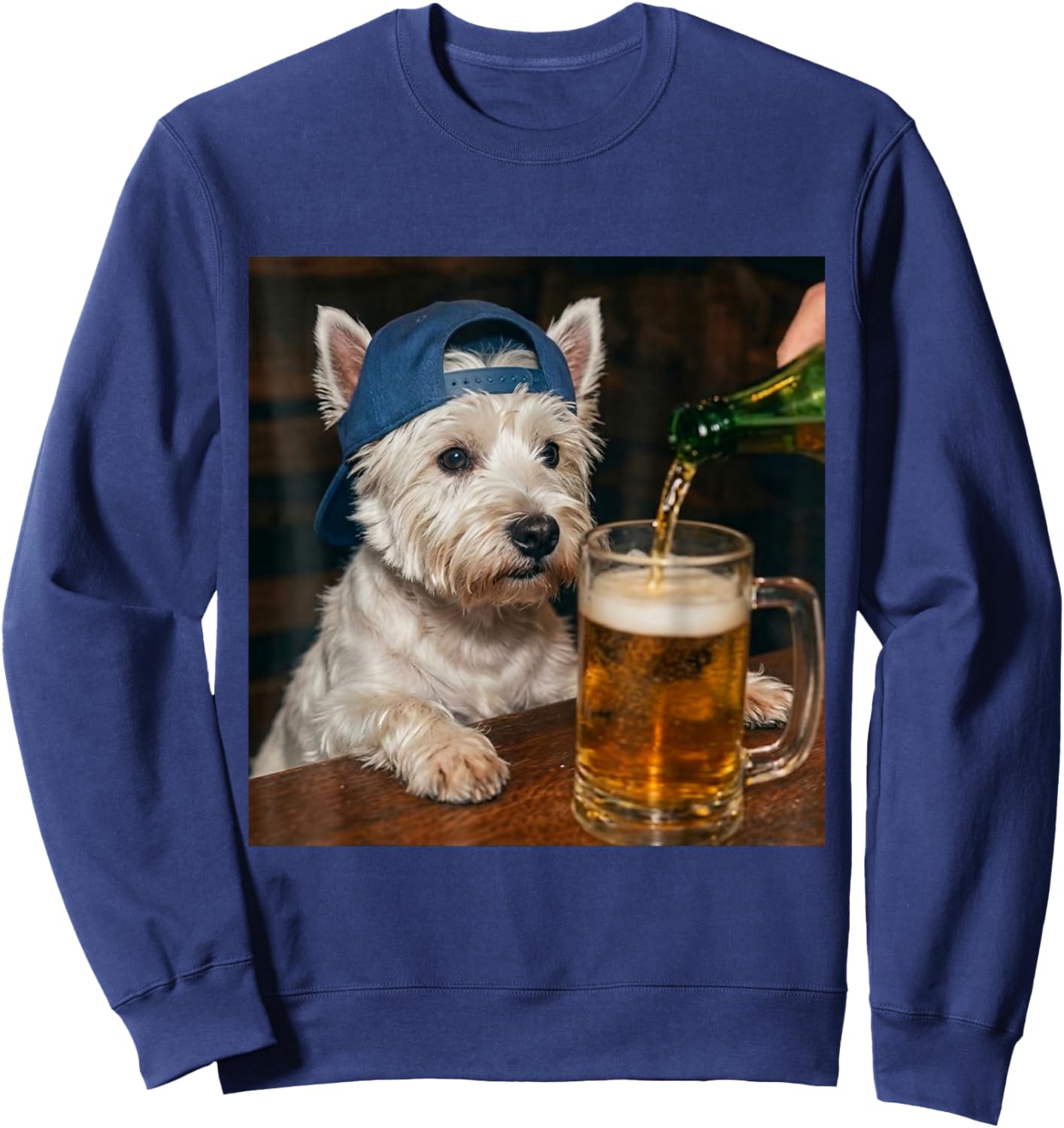 Westie Drinking Beer Funny Dog Meme Sweatshirt - Sweatshirt | Navy