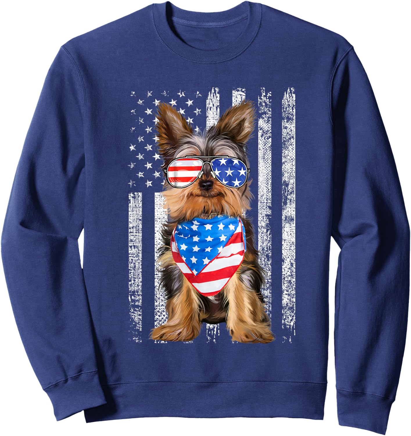 Yorkshire American Flag Patriotic Yorkie Dog 4th of July Sweatshirt - Sweatshirt | Navy
