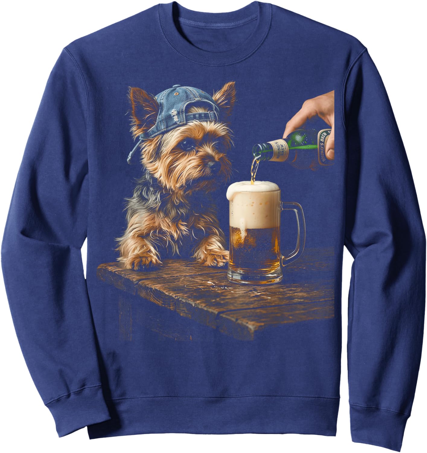 Yorkie Dog Drinking Beer Funny Party Sweatshirt - Sweatshirt | Navy