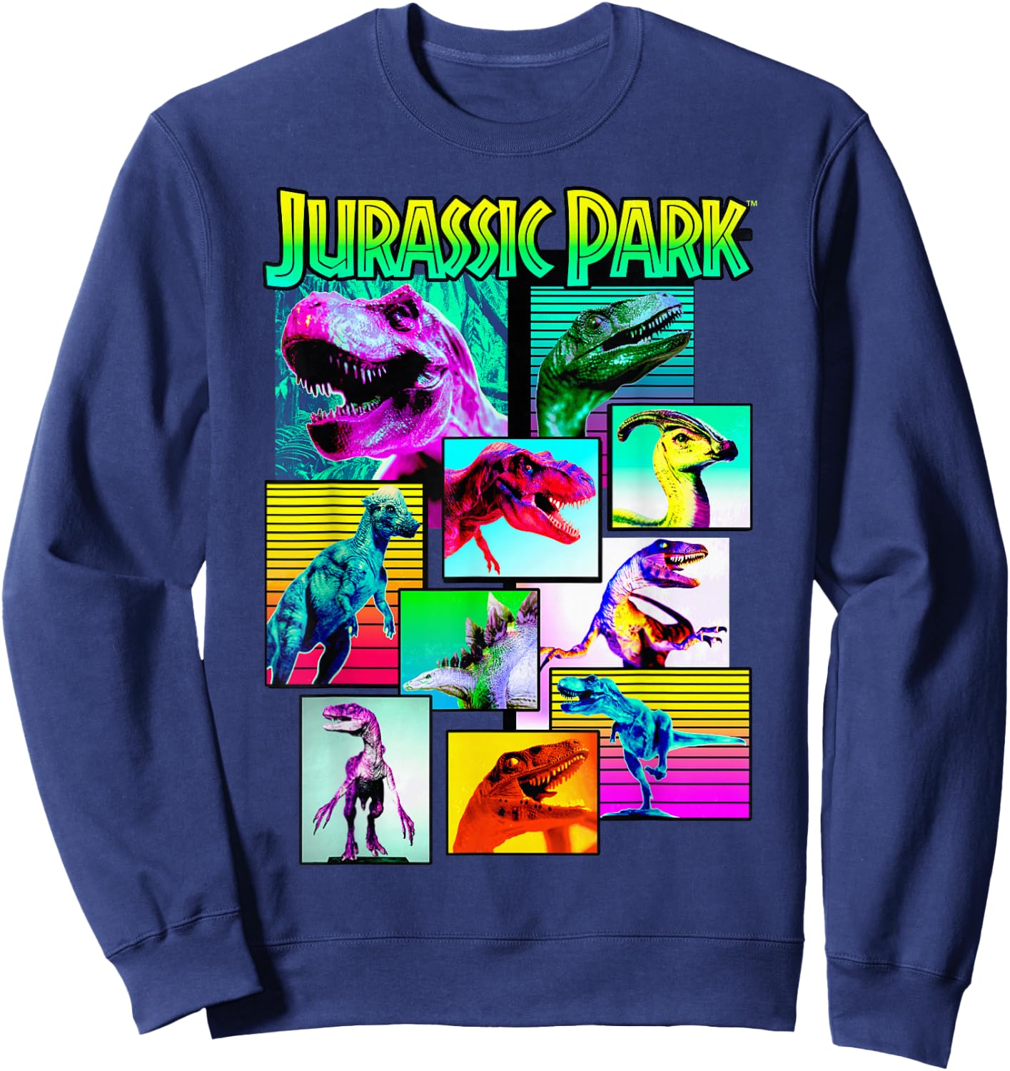 Jurassic Park Dinosaurs of The Park Neon Retro Small Sweatshirt - Sweatshirt | Navy