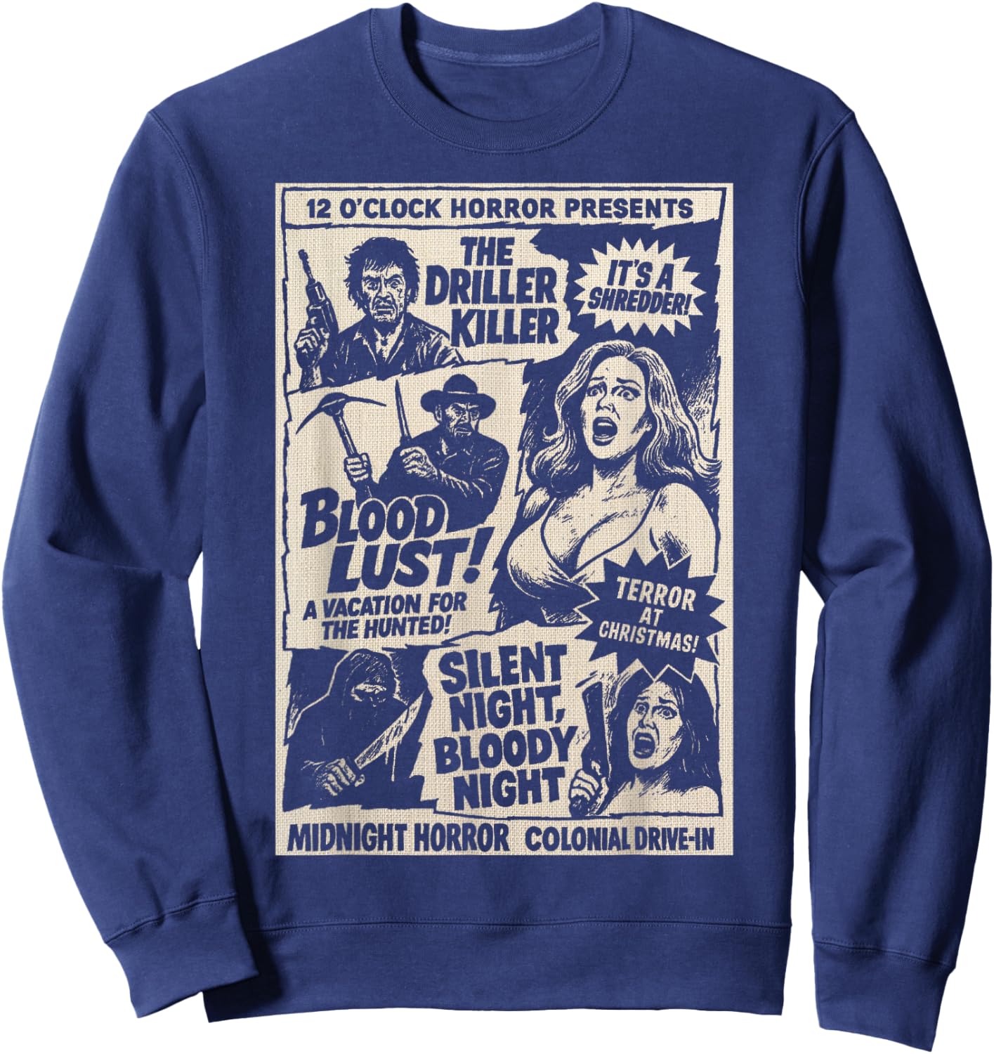 Midnight Horror Show Retro Drive in Slasher Cult Classic Sweatshirt - Sweatshirt | Navy