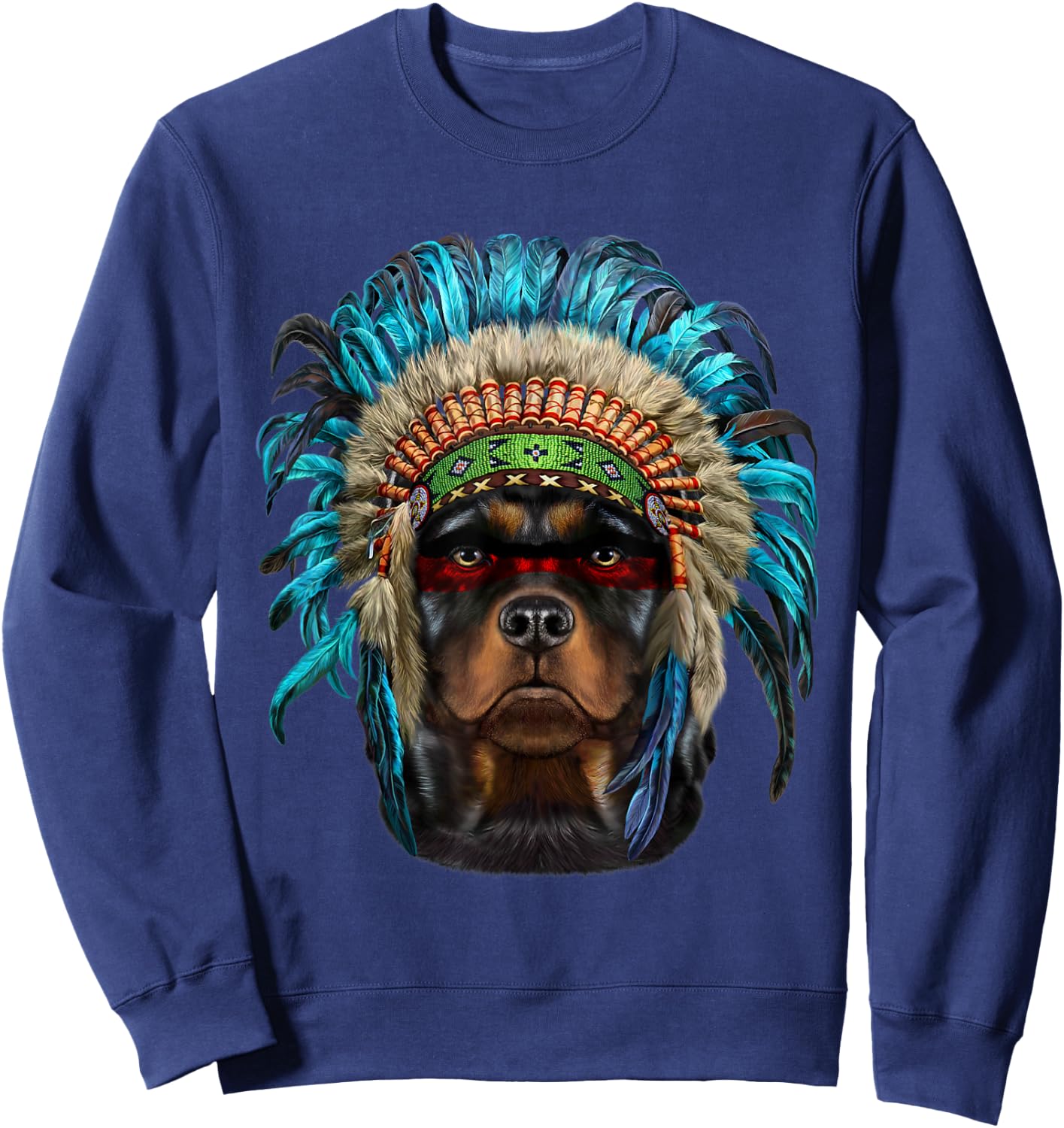 Rottweiler Dog wearing Native American Indian Headdress Men Women Kids Sweatshirt - Sweatshirt | Navy