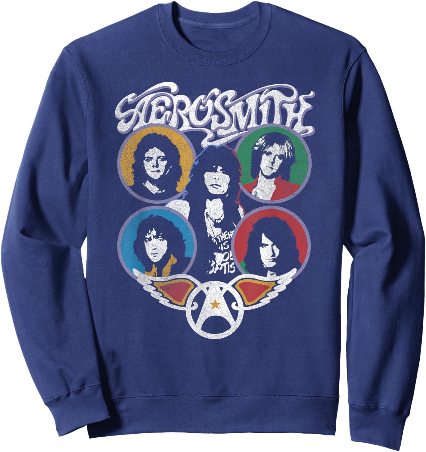 Aerosmith Men's Black Graphic - Small - Short Sleeve - Classic Fit - Cotton Blend - Vacation Theme - Music Fandom - Unique Graphic Design Sweatshirt - Sweatshirt | Navy