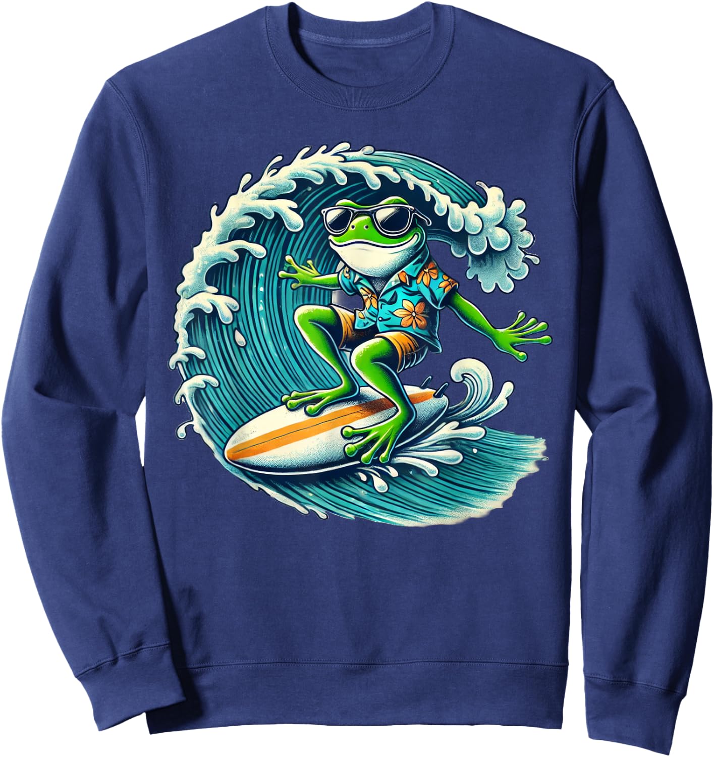 Frog Wearing Sunglasses Surfing Sweatshirt - Sweatshirt | Navy