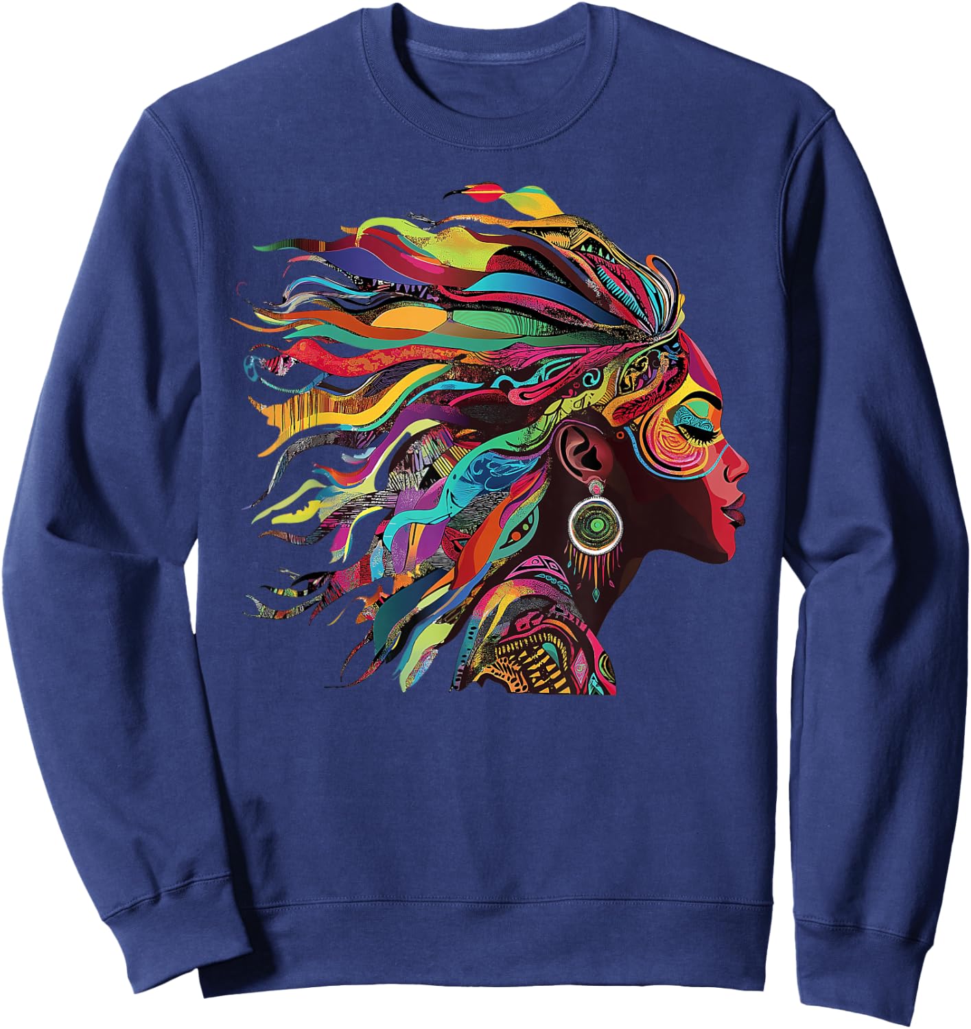 Woman Natural Roots Hair Rainbow Dashiki African Tribal Sweatshirt - Sweatshirt | Navy