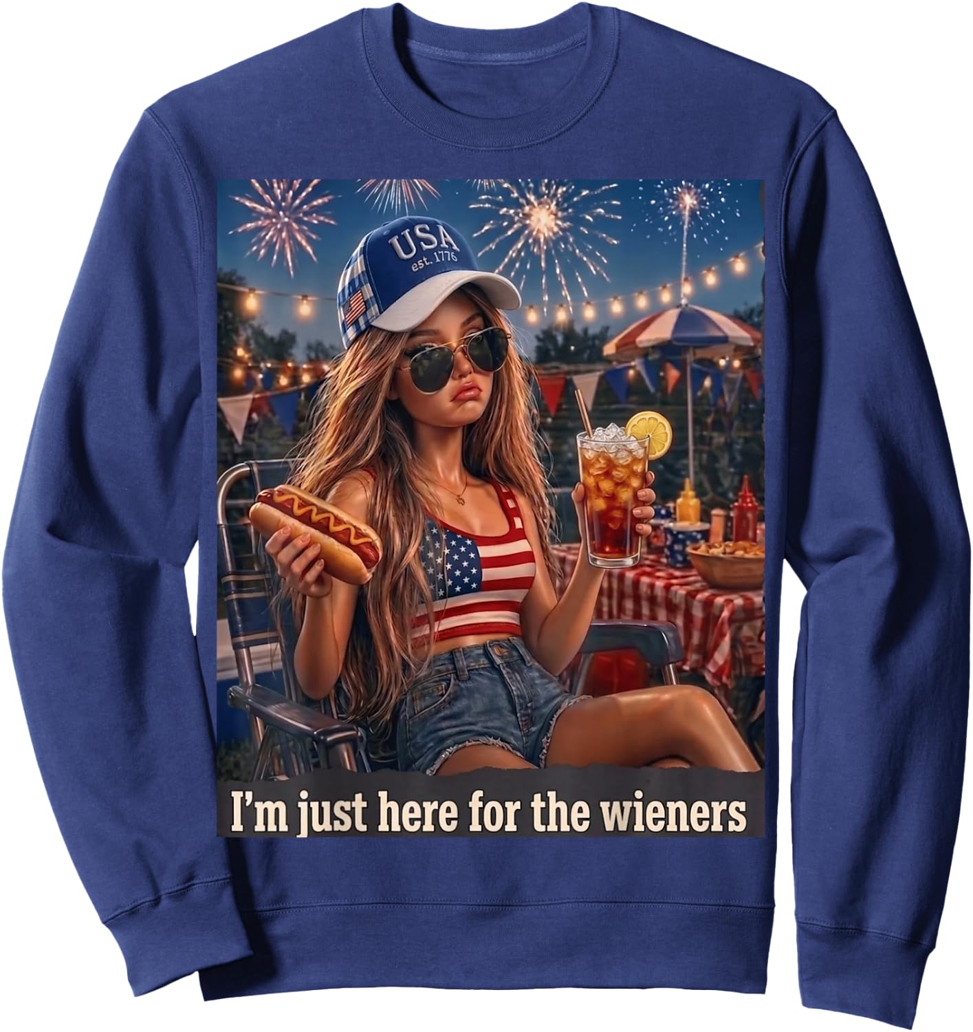Funny Doll Face I'm Just Here for The Wieners Sarcastic Sweatshirt - Sweatshirt | Navy