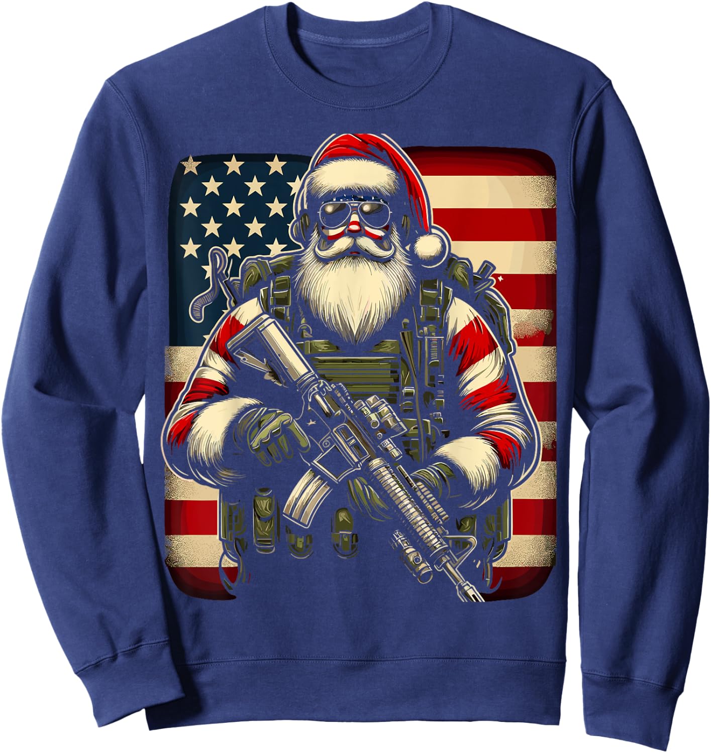 Patriotic American Santa Soldier Christmas Veteran Military Sweatshirt - Sweatshirt | Navy