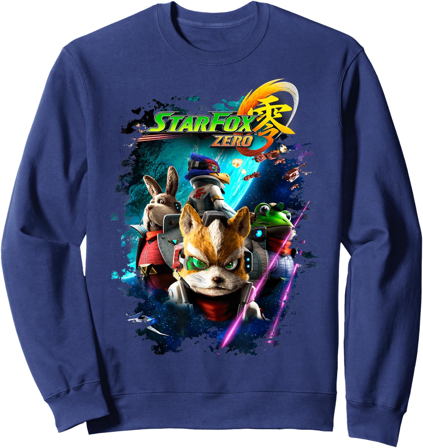 Star Fox Zero Logo Space Group Shot Shadow Graphic Sweatshirt - Sweatshirt | Navy