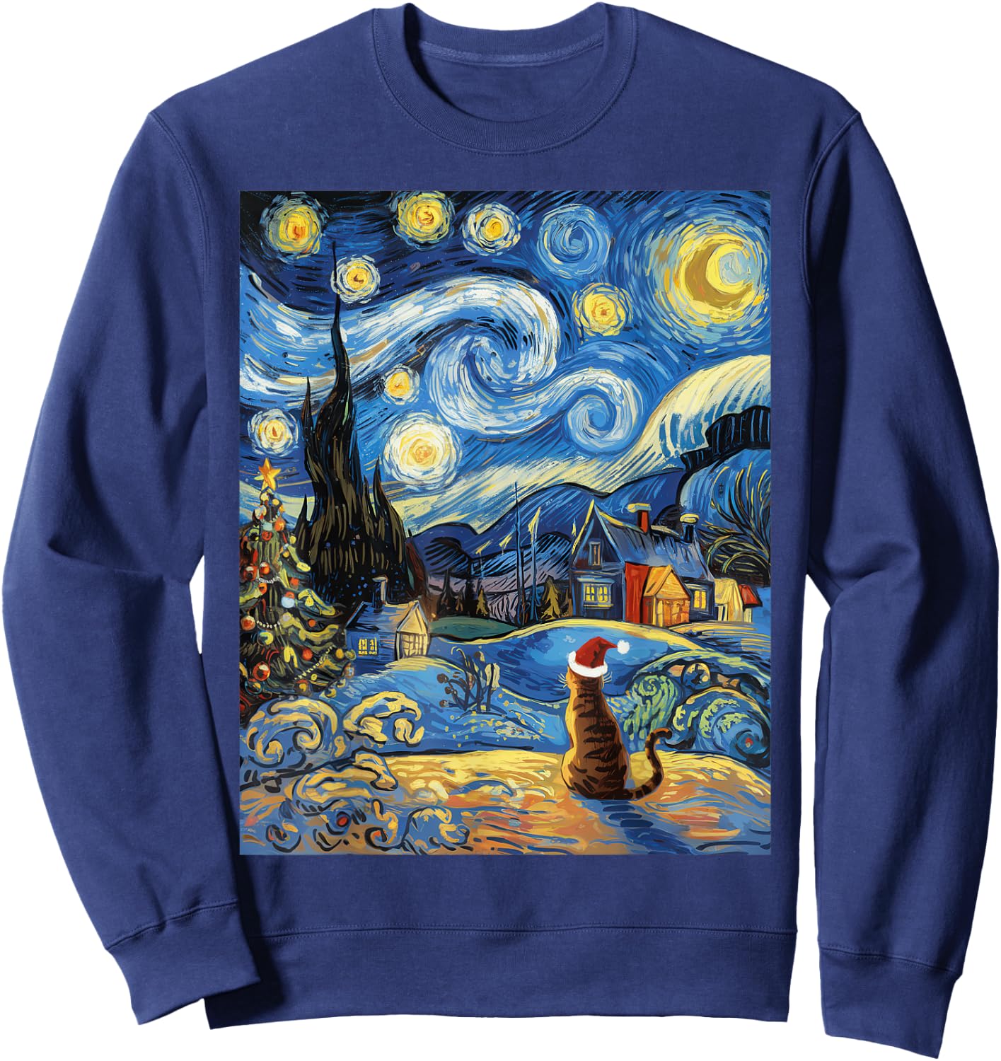 Starry Night Festive Christmas Cat Santa Winter Xmas Women Kids Sweatshirt - Sweatshirt | Navy